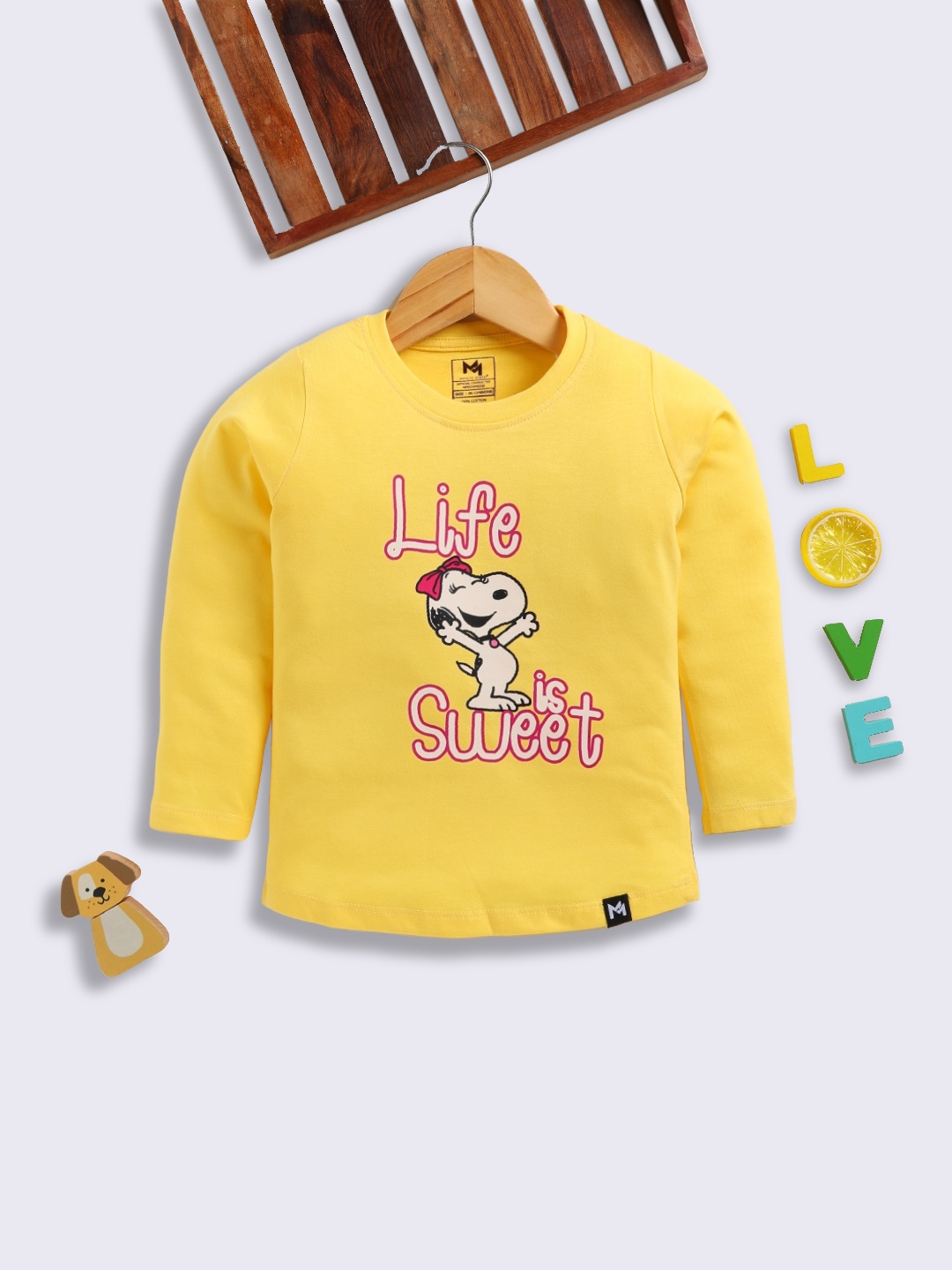 

YK X Minute Mirth Infant Girls Snoopy Printed Cotton T-shirt, Yellow
