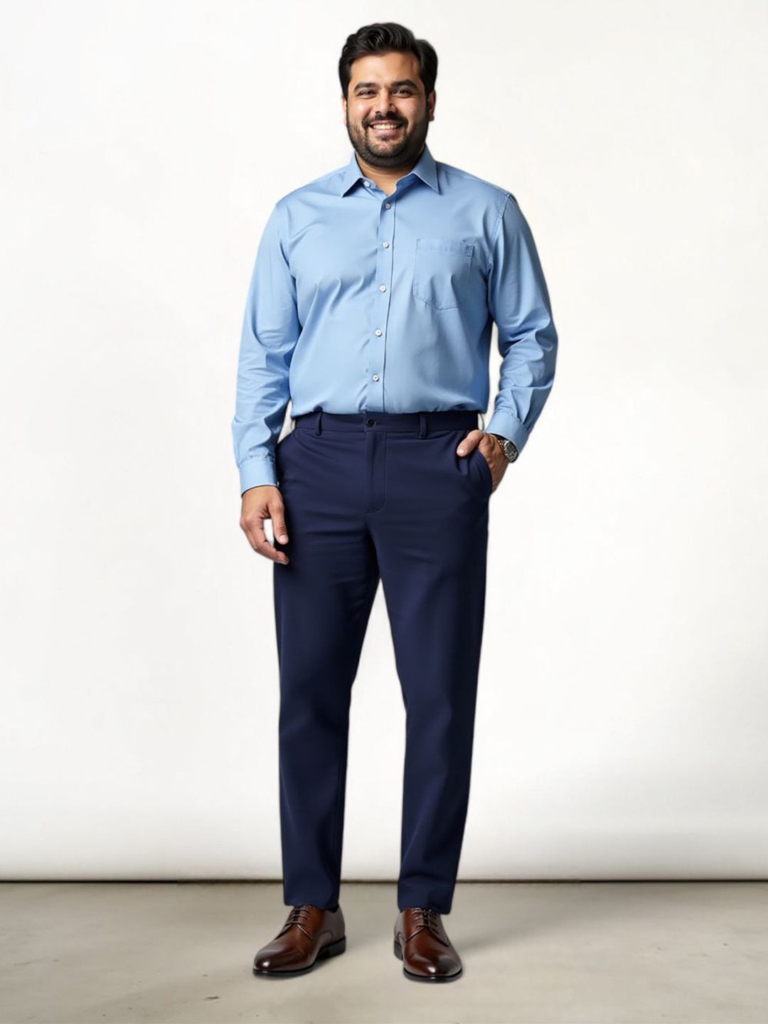

The Pant Project Men Plus Size Comfort Slim Fit Non Iron Formal Trousers, Navy blue