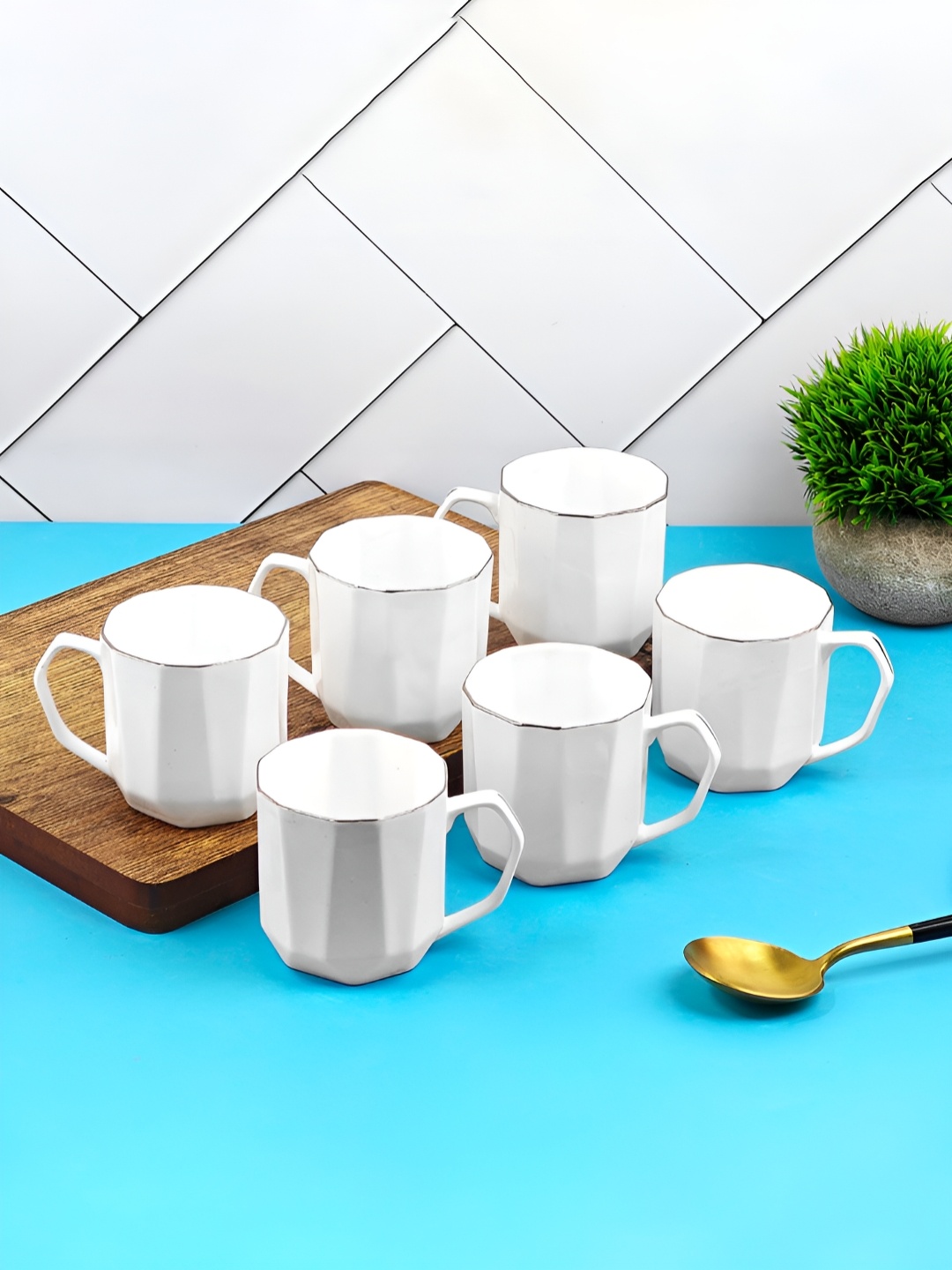 

UPC Set of 6 Printed Premium Lightweight Fine Bone China Ceramic Tea/Coffee Cups, White