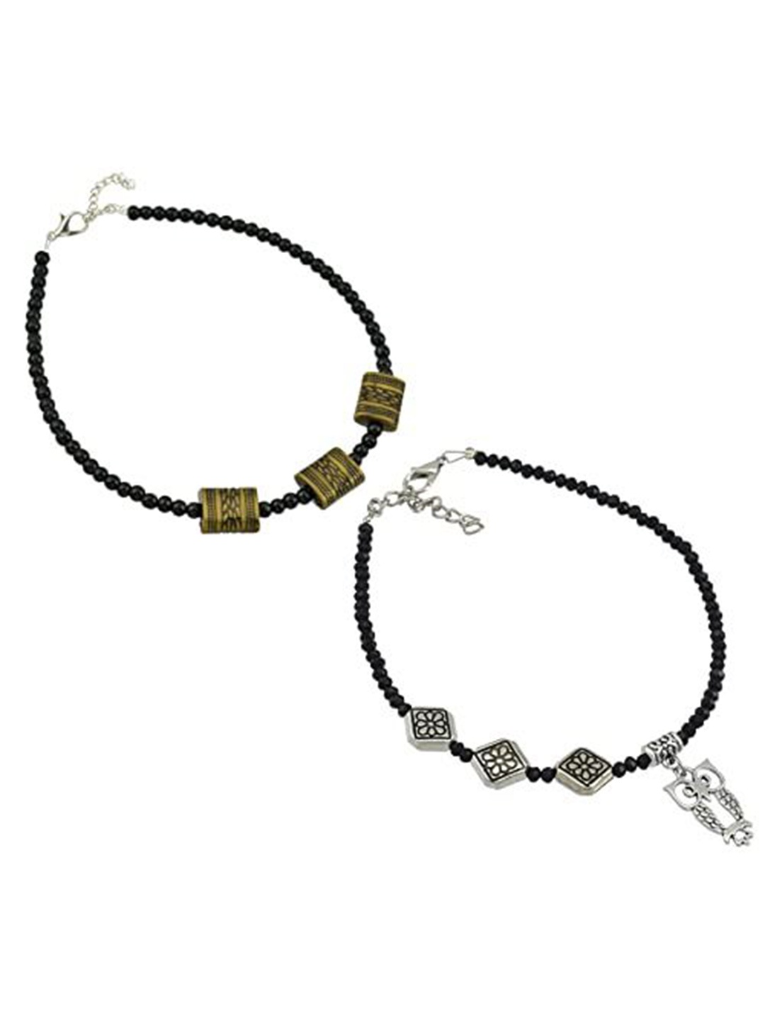

HIGH TRENDZ Women Set of 2 Anklets, Black