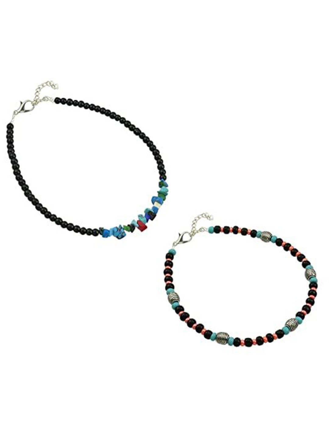 

HIGH TRENDZ Women Set of 2 Anklets, Black