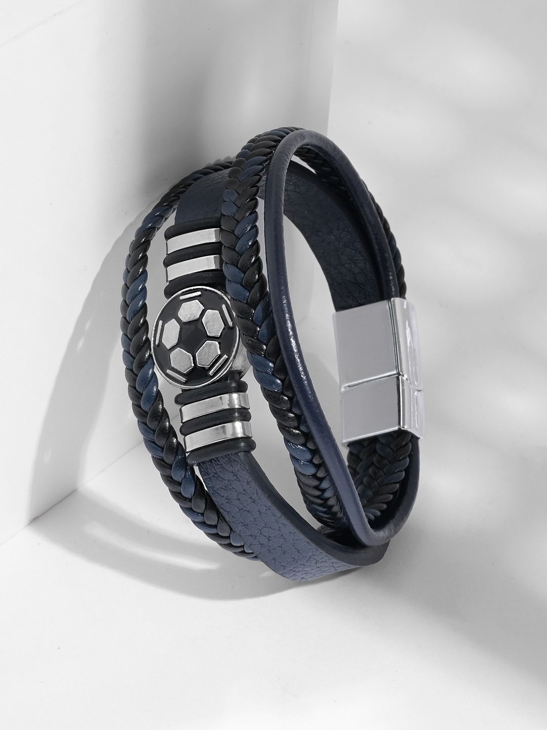 

JOKER & WITCH Men Leather Multistrand Bracelet, Silver