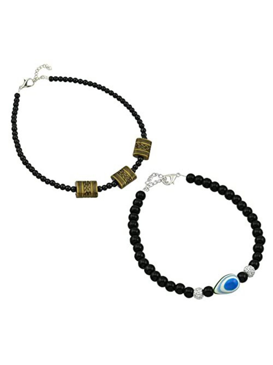 

HIGH TRENDZ Women Set of 2 Anklets, Black