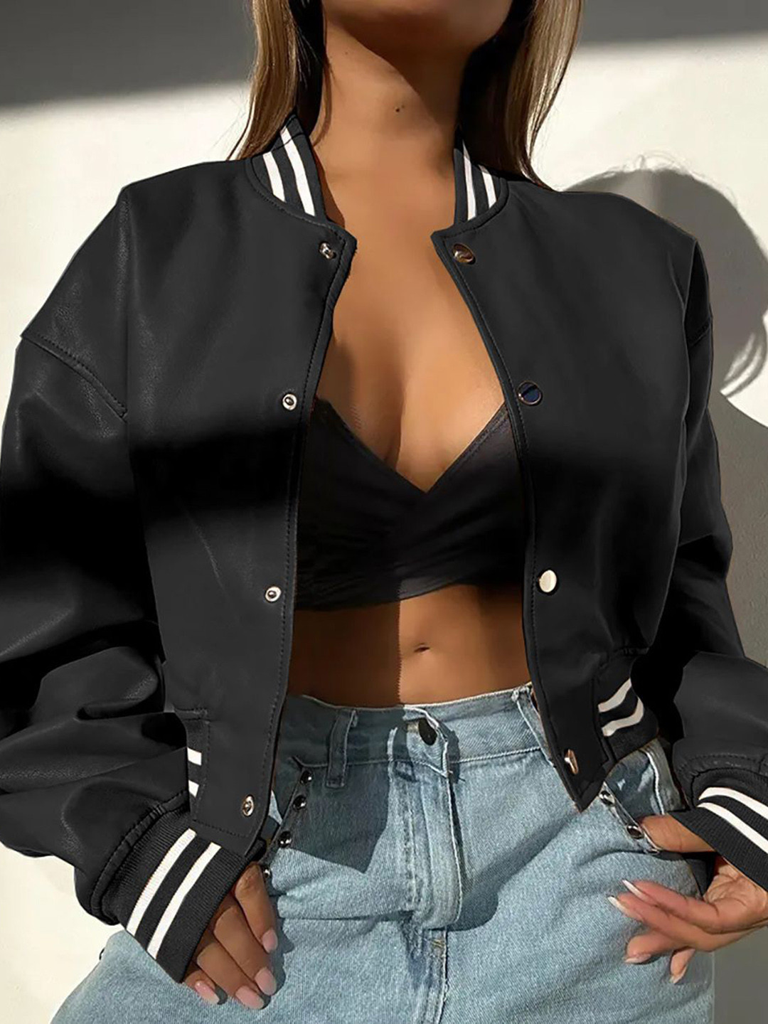 

StyleCast x Revolte Women Leather Lightweight Crop Leather Jacket, Black