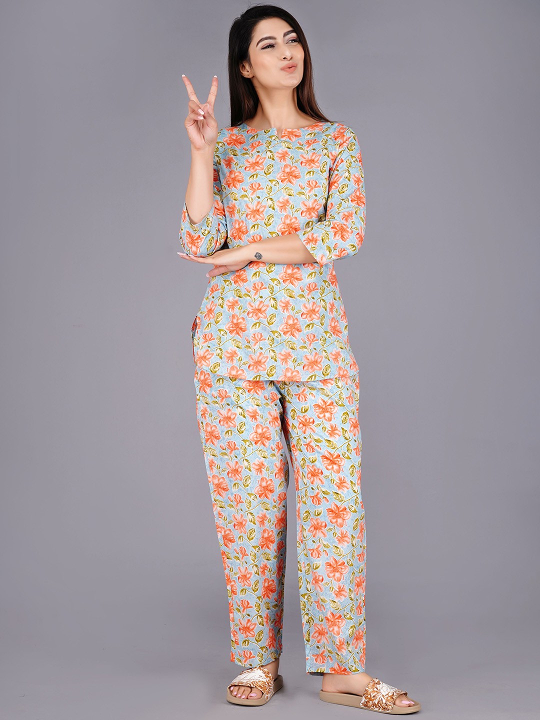 

MISS REKHA Women Printed Night suit, Blue