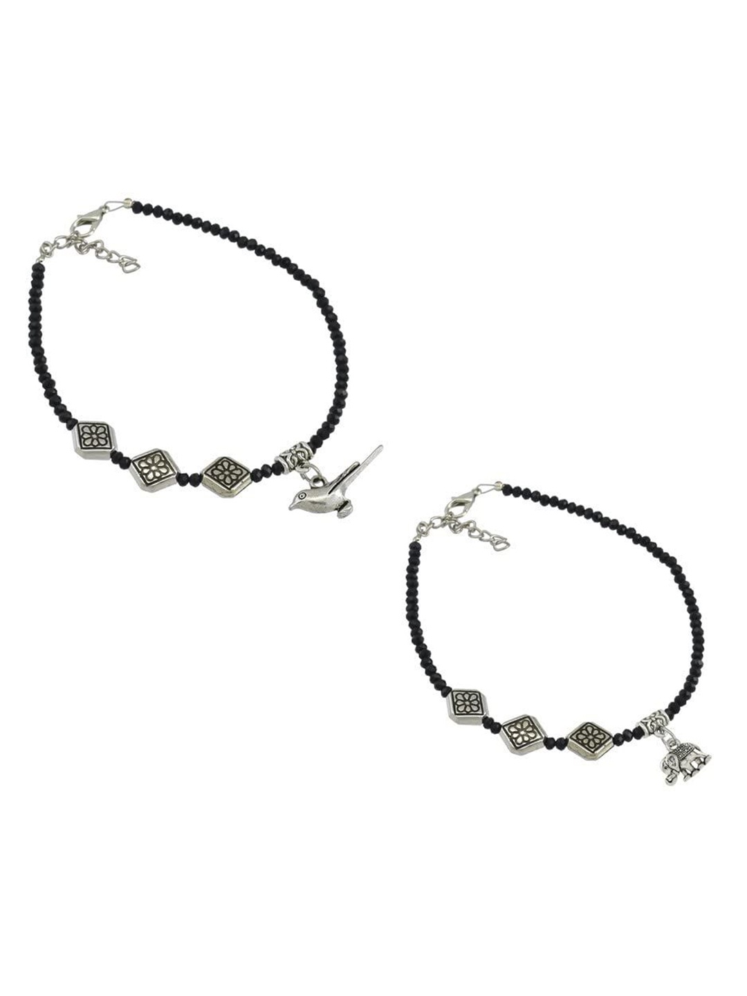 

HIGH TRENDZ Women Set of 2 Anklets, Black