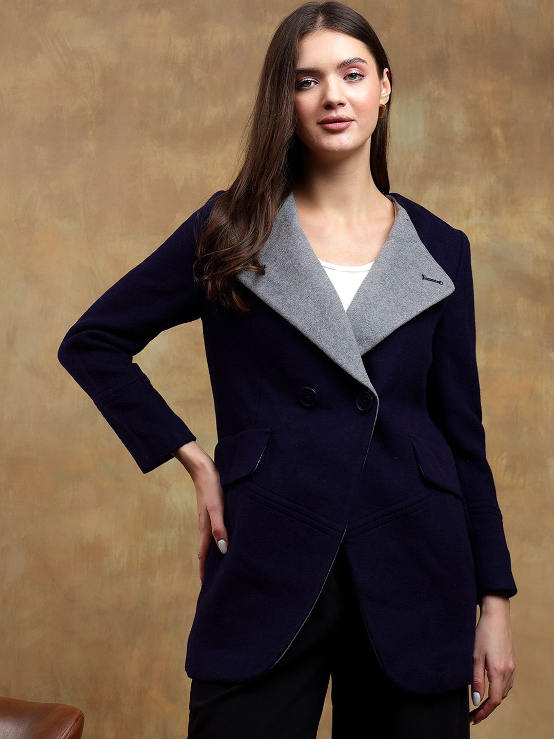 

Stylecast X Kotty Women Spread Collar Double-Breasted Overcoat, Blue