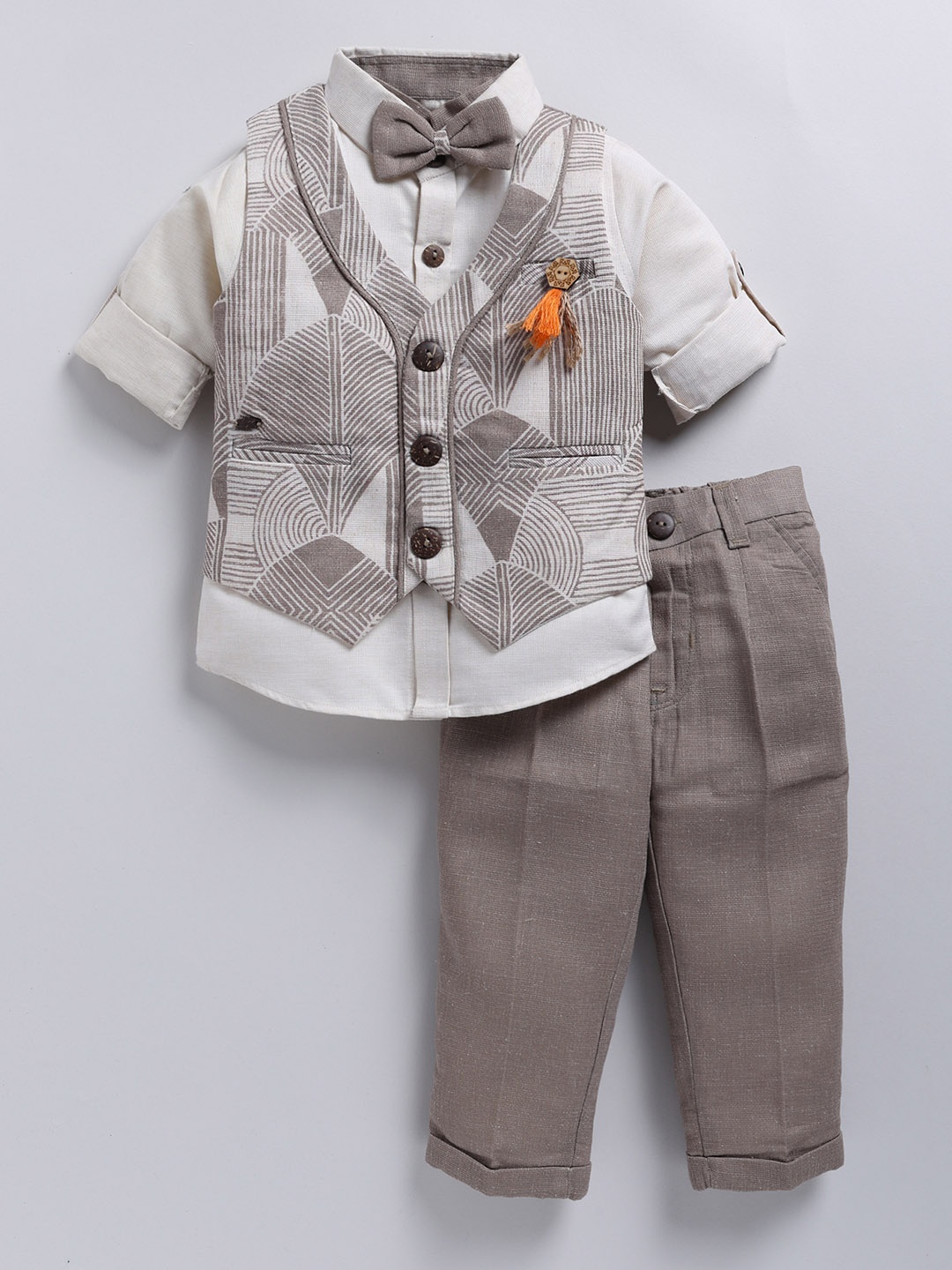 

LITTLE COLLARS Boys Single-Breasted Three-Piece Suit, Brown