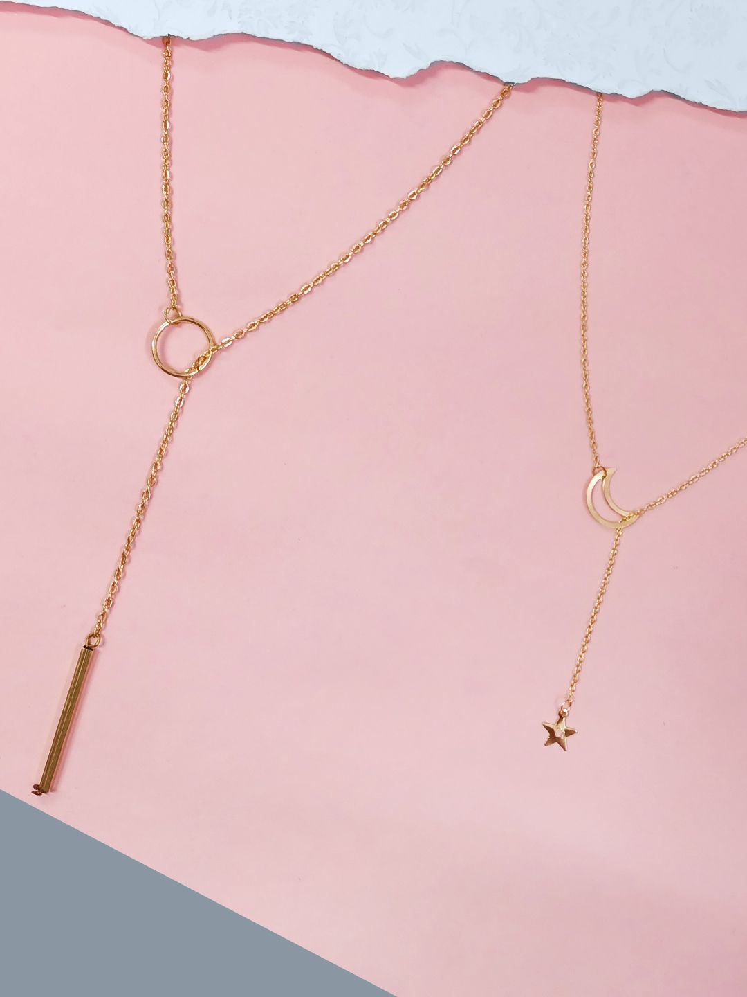 

DressBerry Gold Toned Set Of 2 Star & Moon Lariat Chain Delicate Minimal Chains