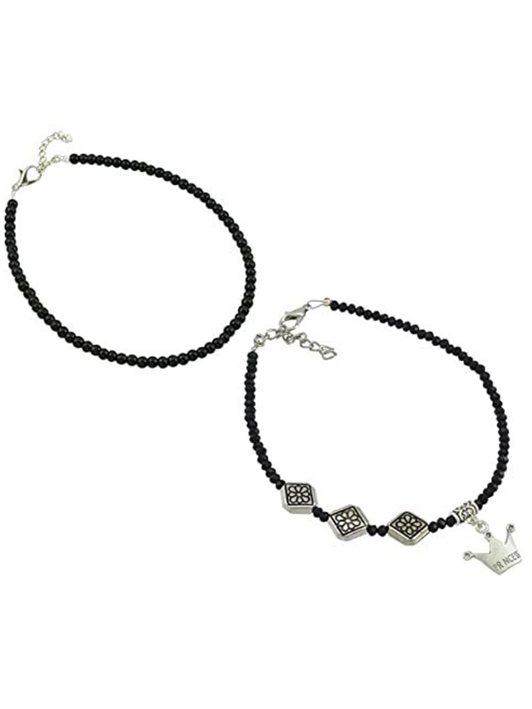 

HIGH TRENDZ Women Set of 2 Anklets, Black