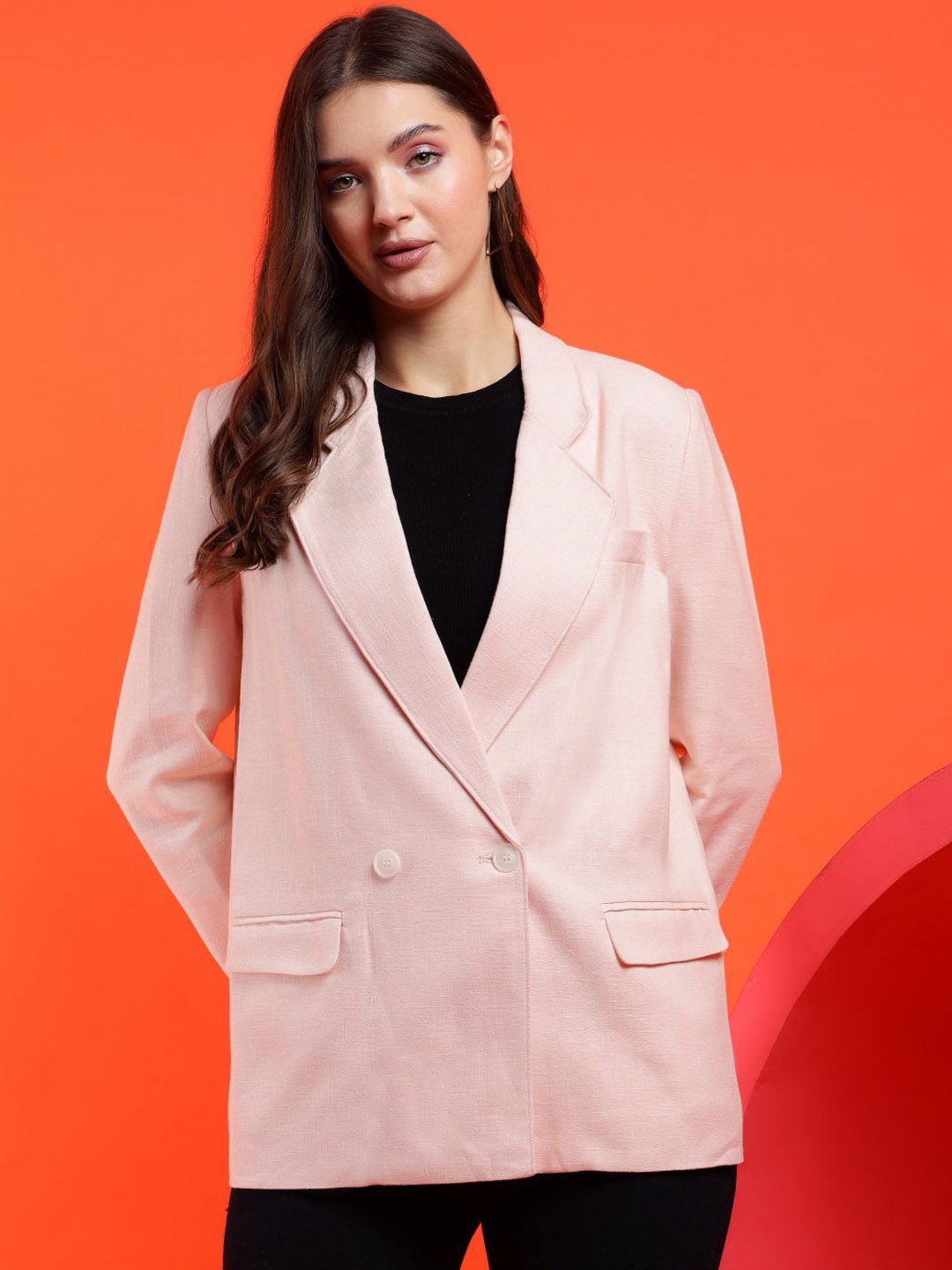 

Stylecast X Kotty Beige Long Sleeve Double Breasted Blazer, Pink