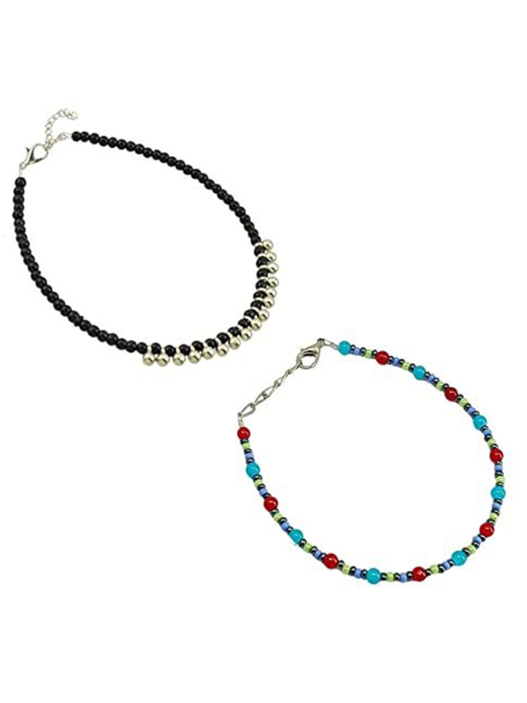 

HIGH TRENDZ Women Set of 2 Anklets, Black