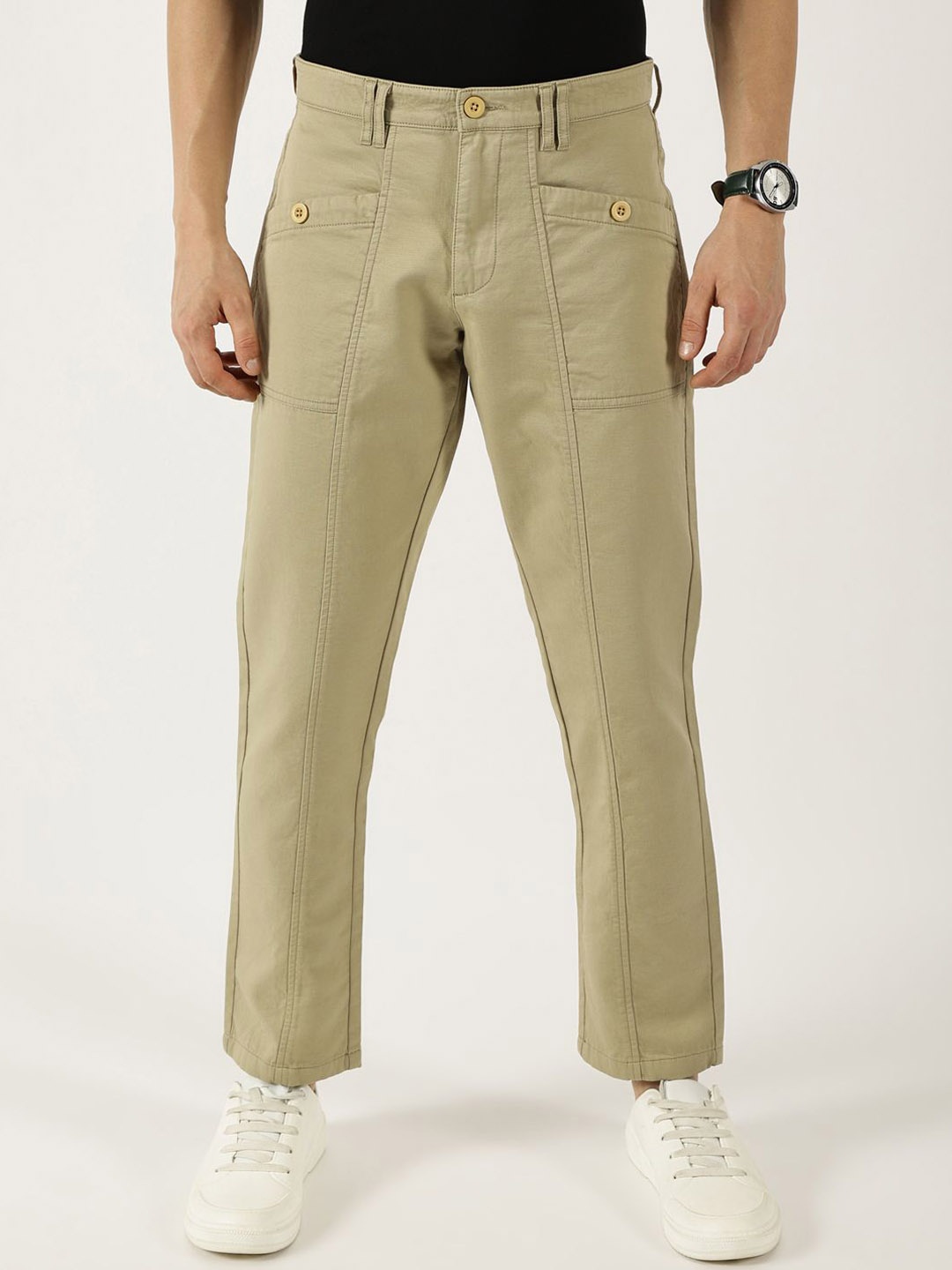 

Thomas Scott Men Smart Easy Wash Cargos Trousers, Beige