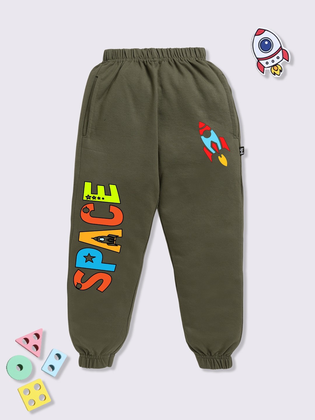 

YK X Minute Mirth Boys Graphic Printed Pure Cotton Joggers, Olive