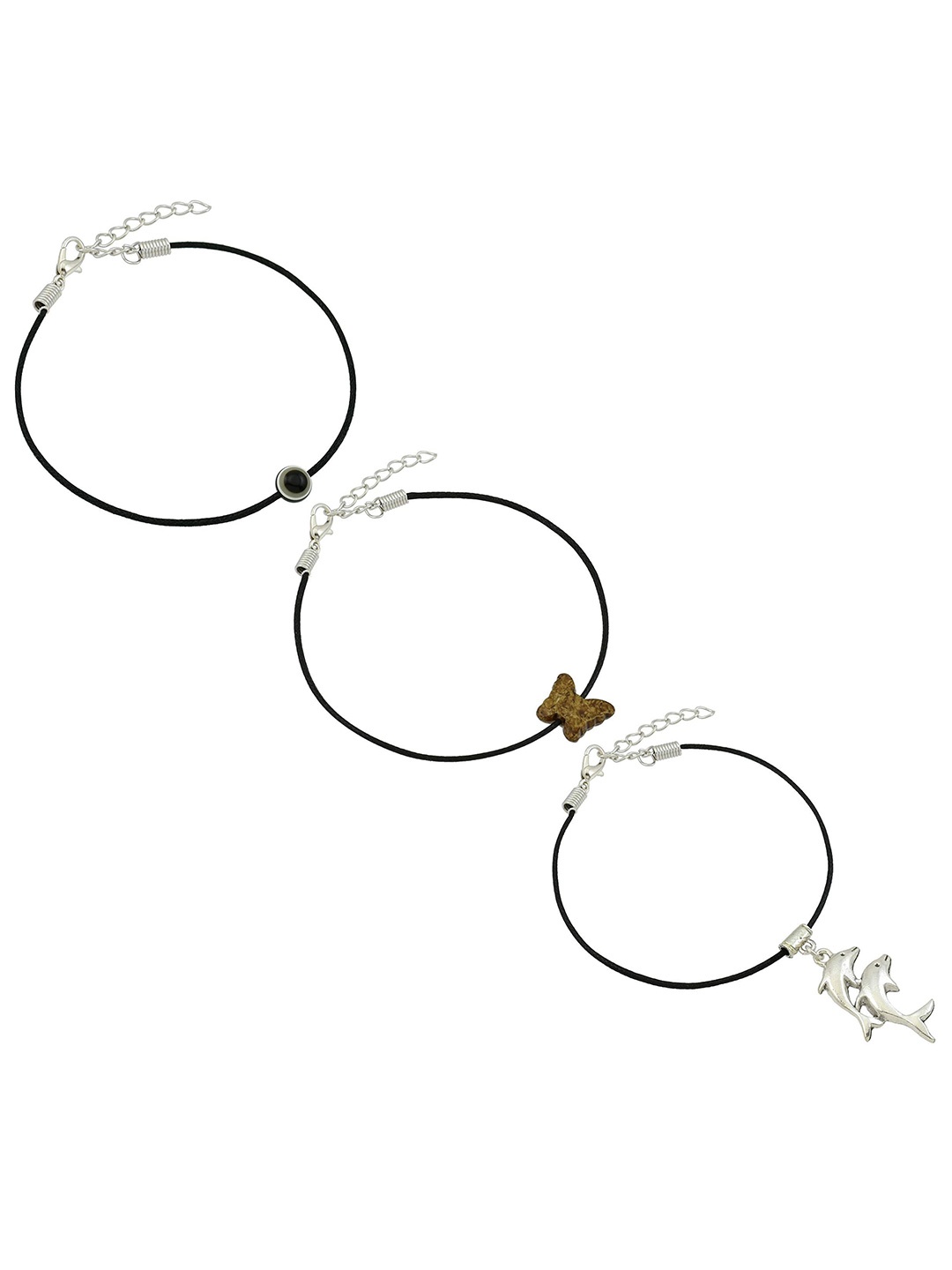 

HIGH TRENDZ Women Set of 3 Anklets, Black