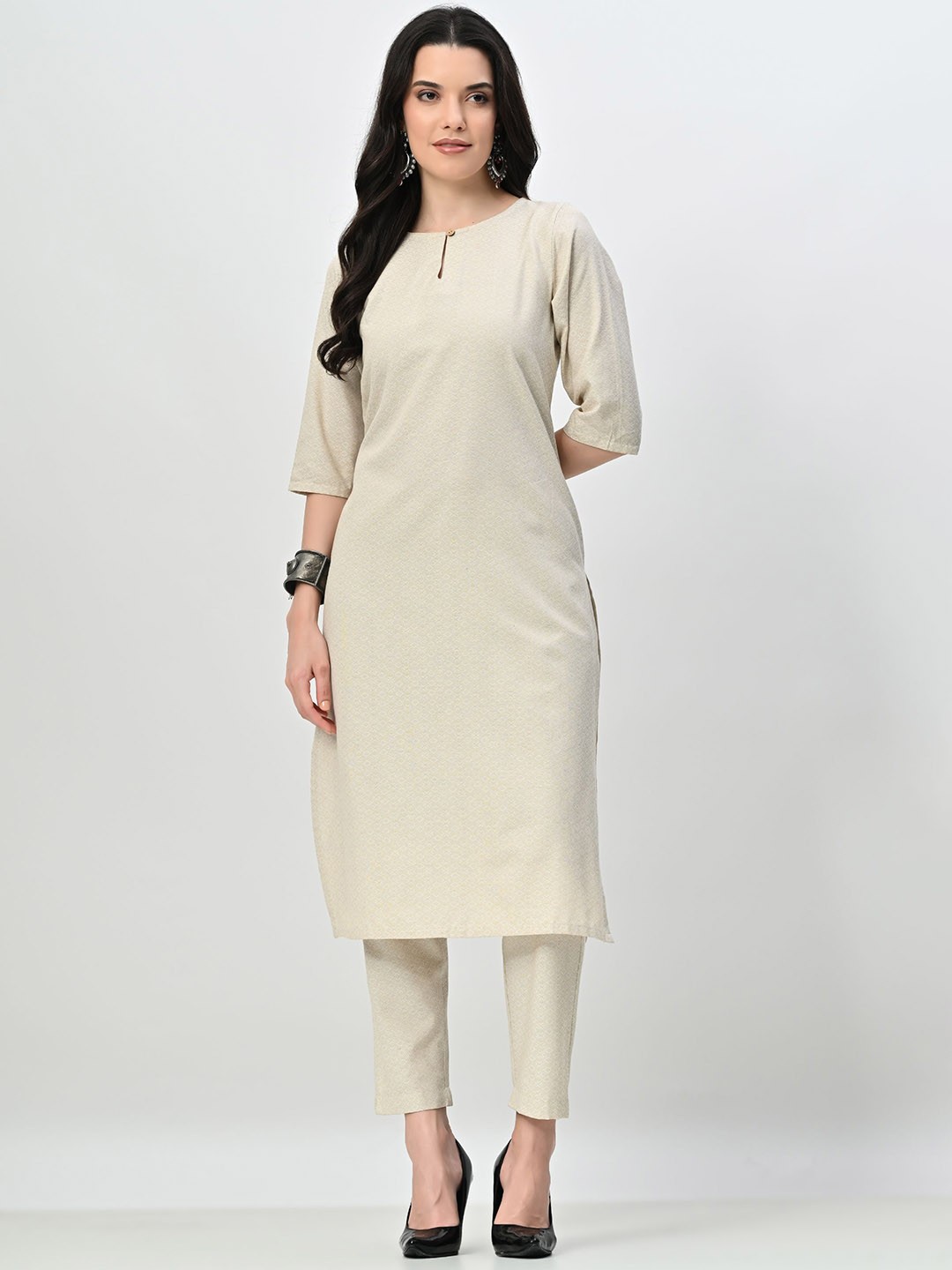 

AMBI Women Regular Kurta with Trousers, Cream