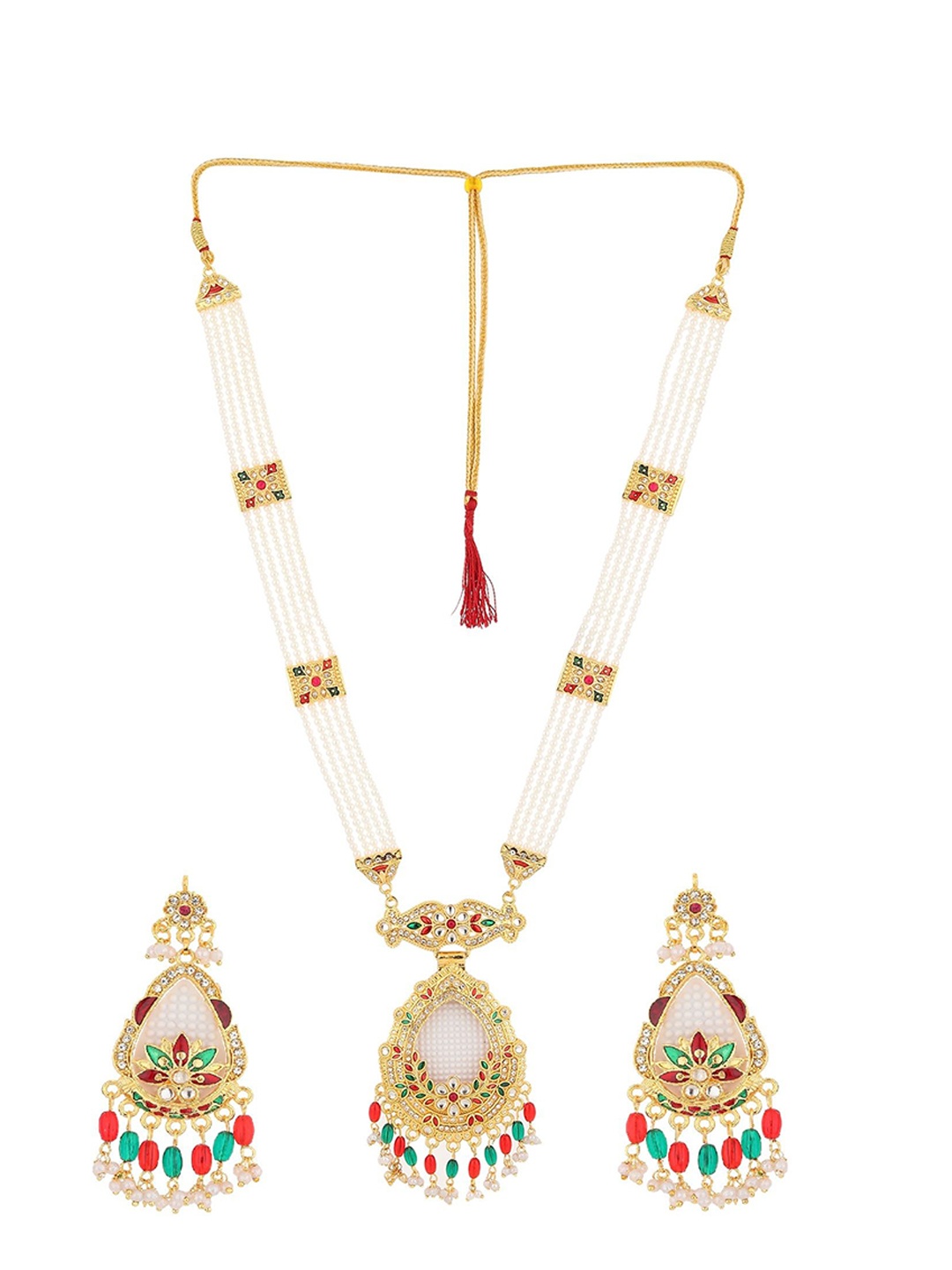 

RHOSYN Gold-Plated Stone Studded & Beaded Jewellery Set