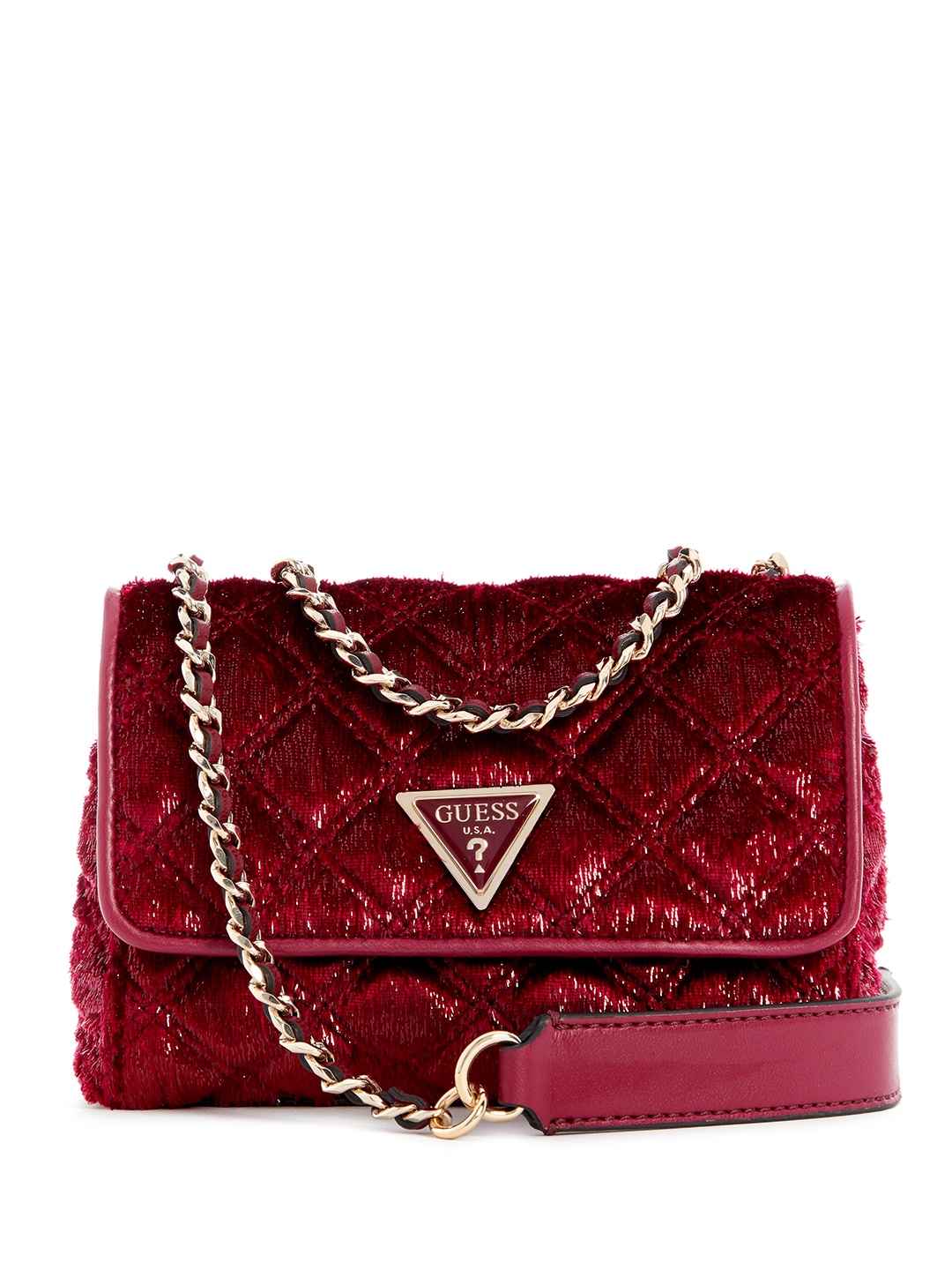 

GUESS Faux Fur Quilted Structured Shoulder Bag, Maroon
