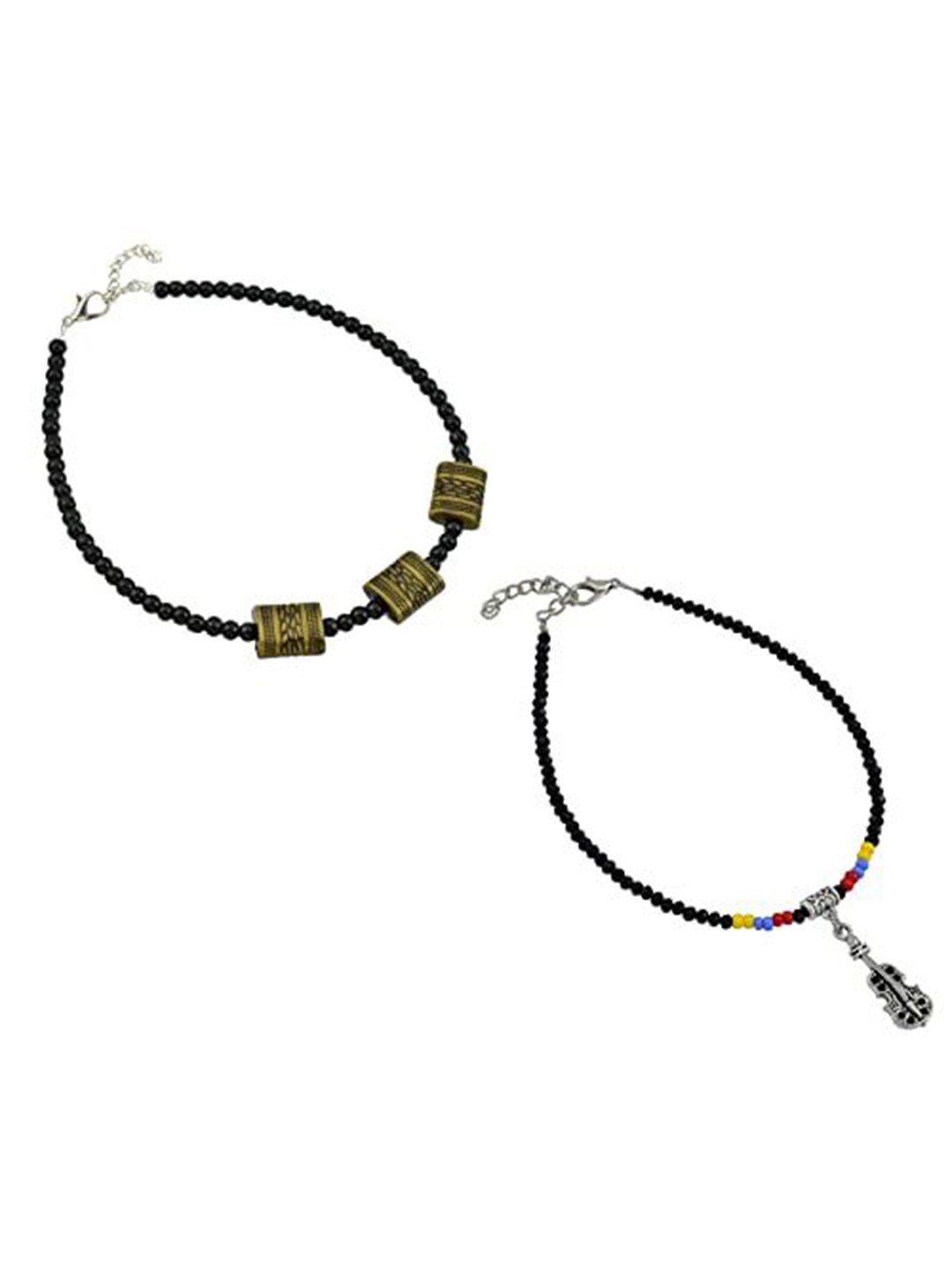 

HIGH TRENDZ Women Set of 2 Anklets, Black