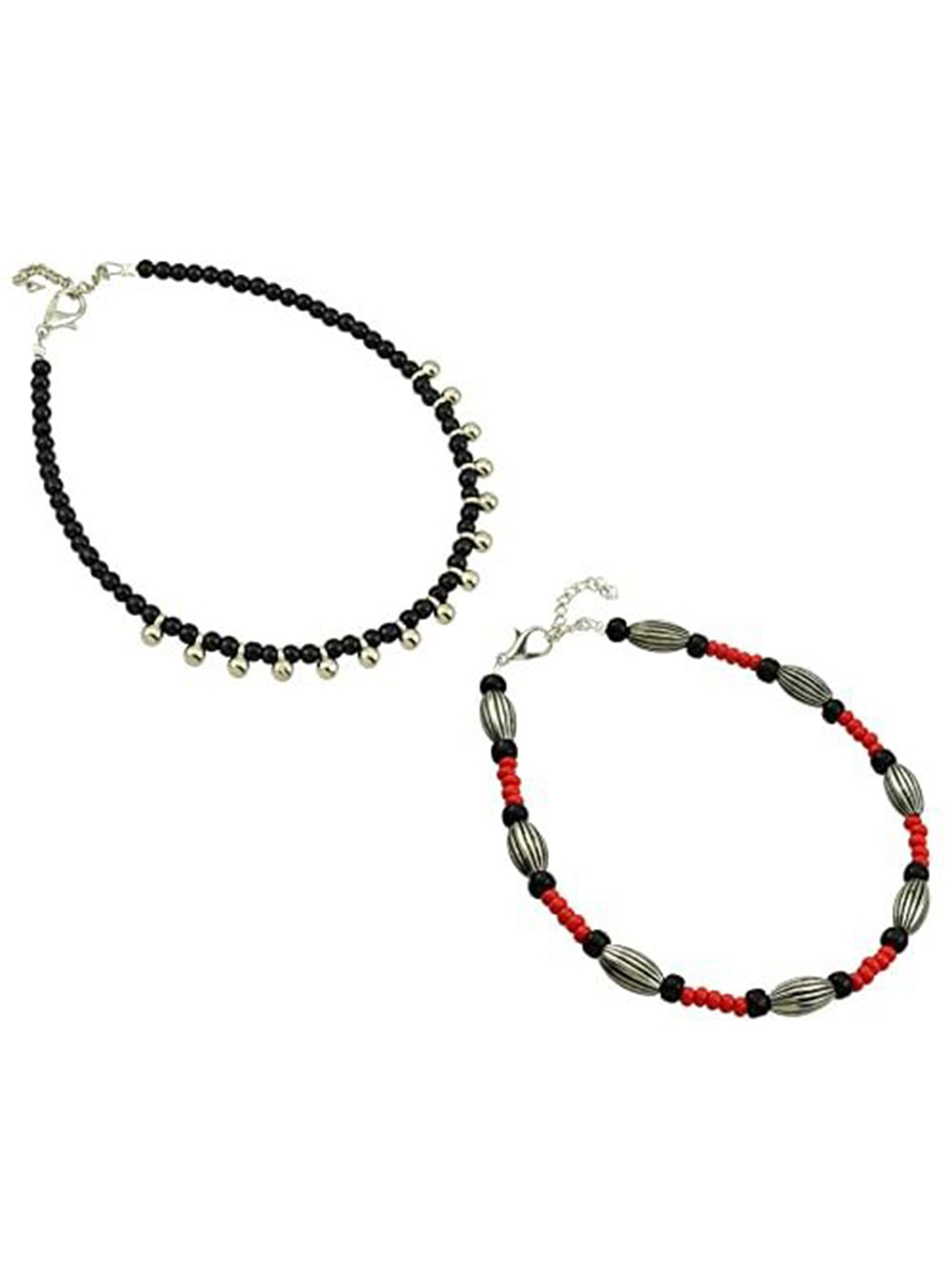 

HIGH TRENDZ Women Set of 2 Anklets, Black