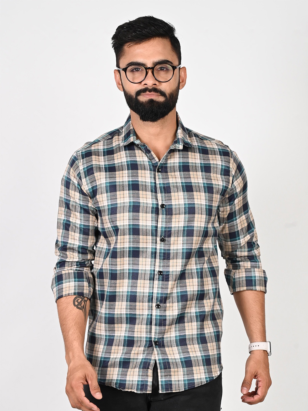 

Tanip Men Comfort Sheer Checked Casual Shirt, Beige