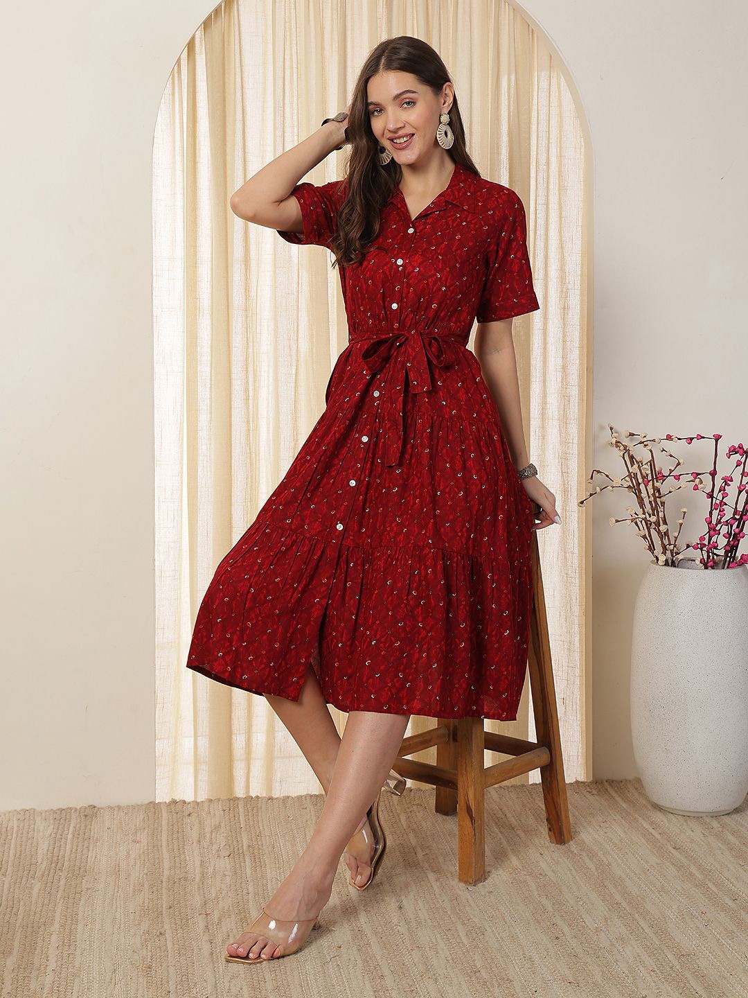 

Anouk Print Shirt Dress, Maroon