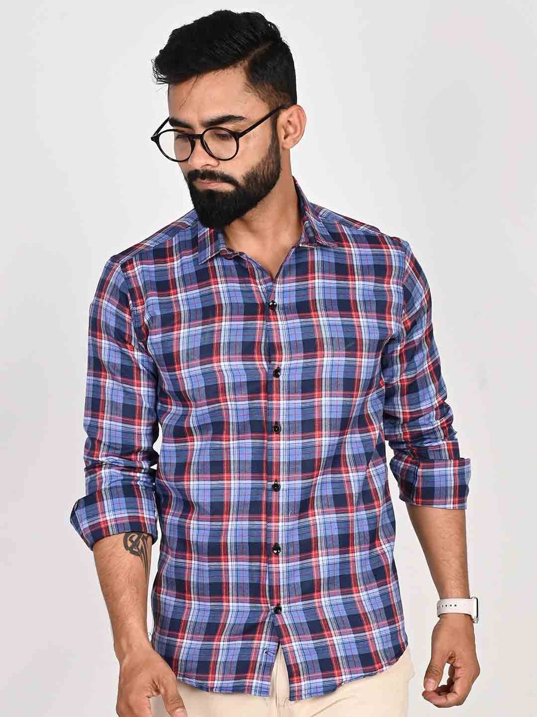 

Tanip Men Comfort Sheer Checked Casual Shirt, Blue