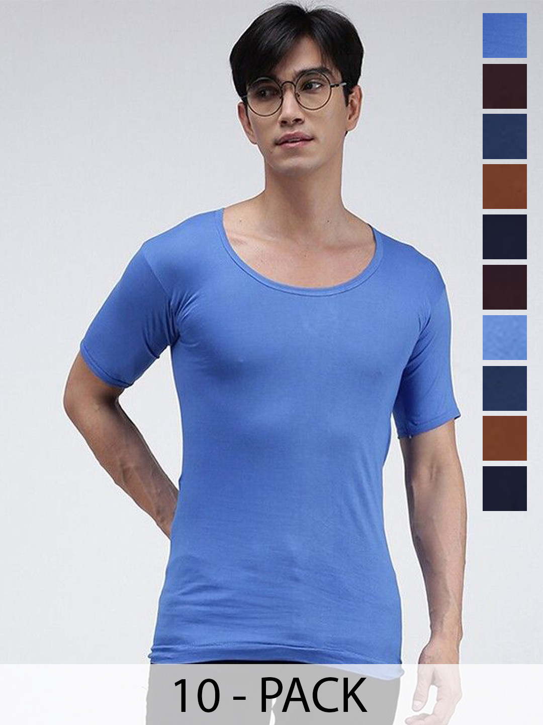 

AMUL COMFY Pack Of 10 Pure Cotton Gym Vests, Blue