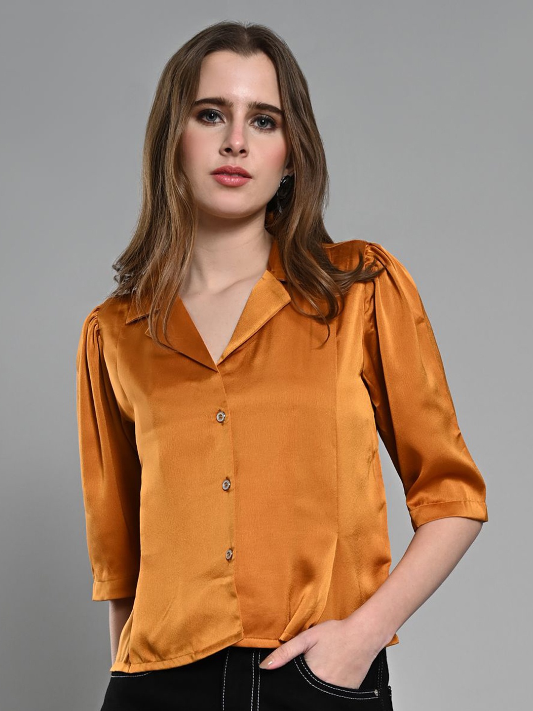 

IZEL Women Opaque Solid Cotton Casual Shirt, Mustard