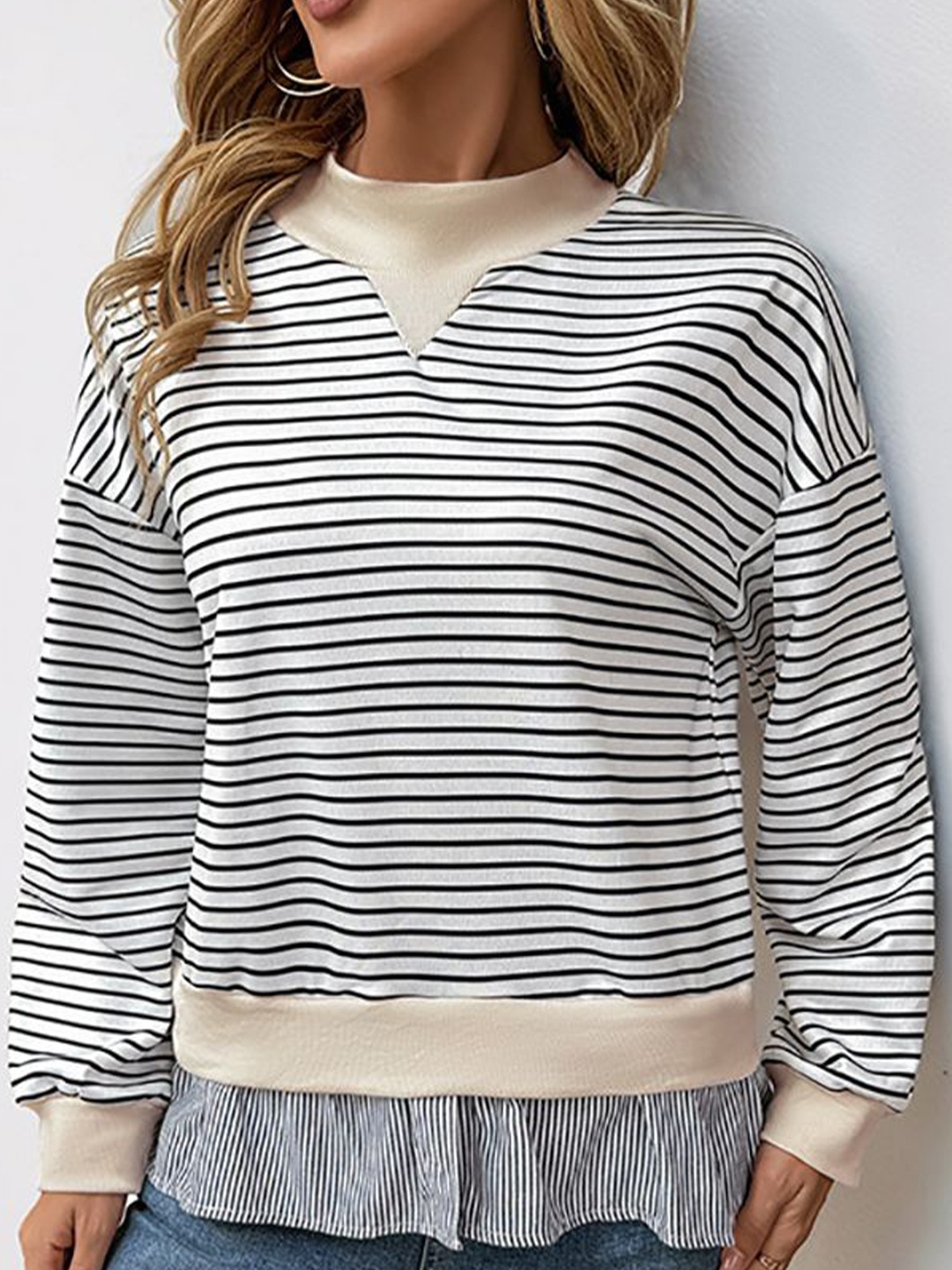 

StyleCast x Revolte Women Striped Sweatshirt, Black