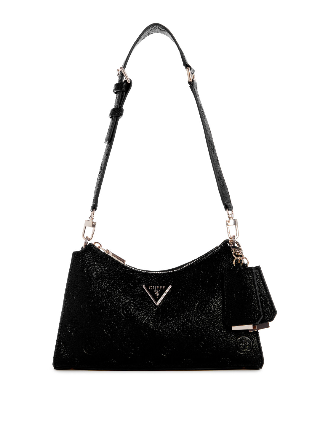 

GUESS Floral Textured PU Structured Shoulder Bag, Black