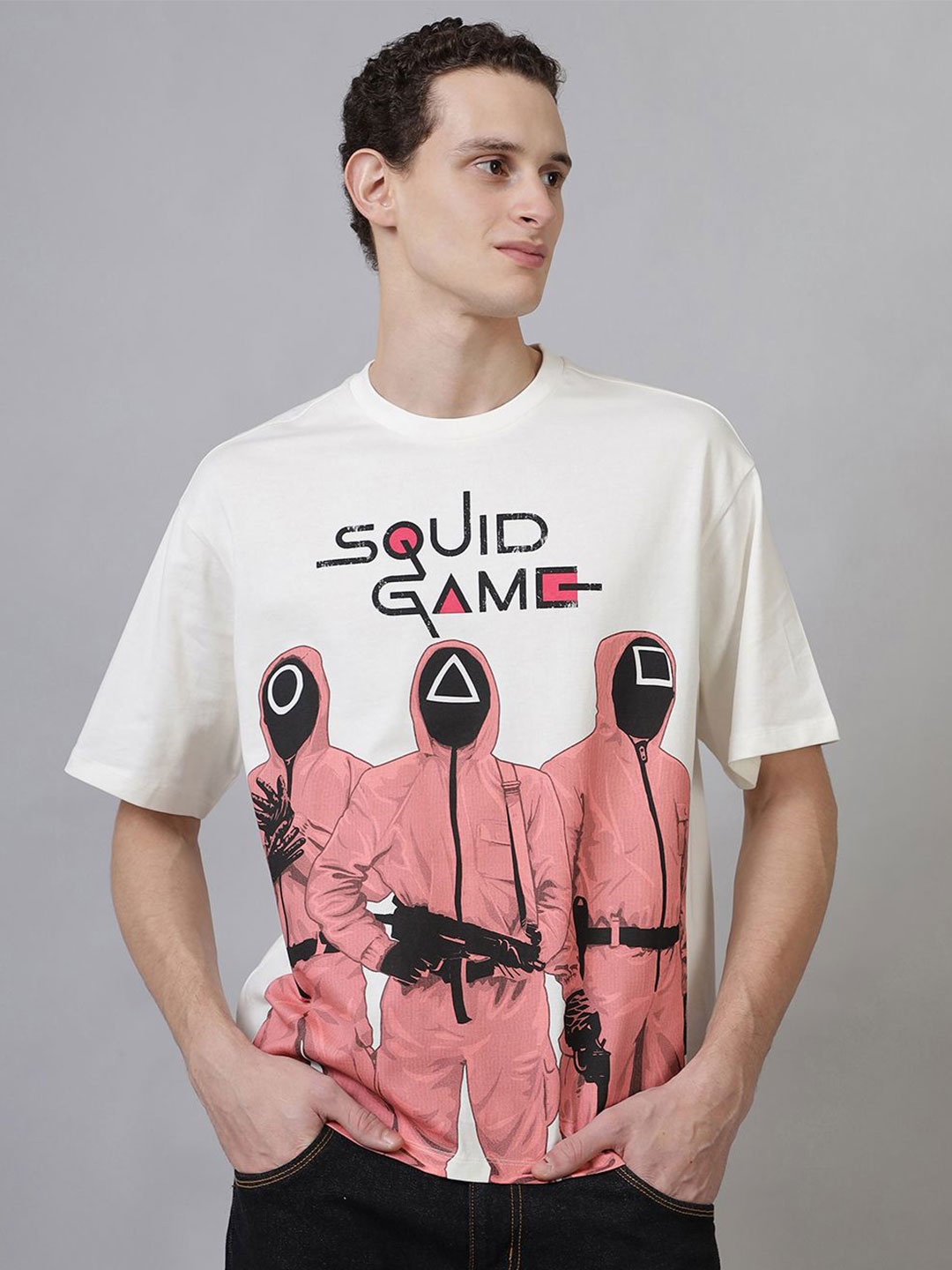 

Free Authority Men Squid Game Printed Oversized T-Shirt, Off white