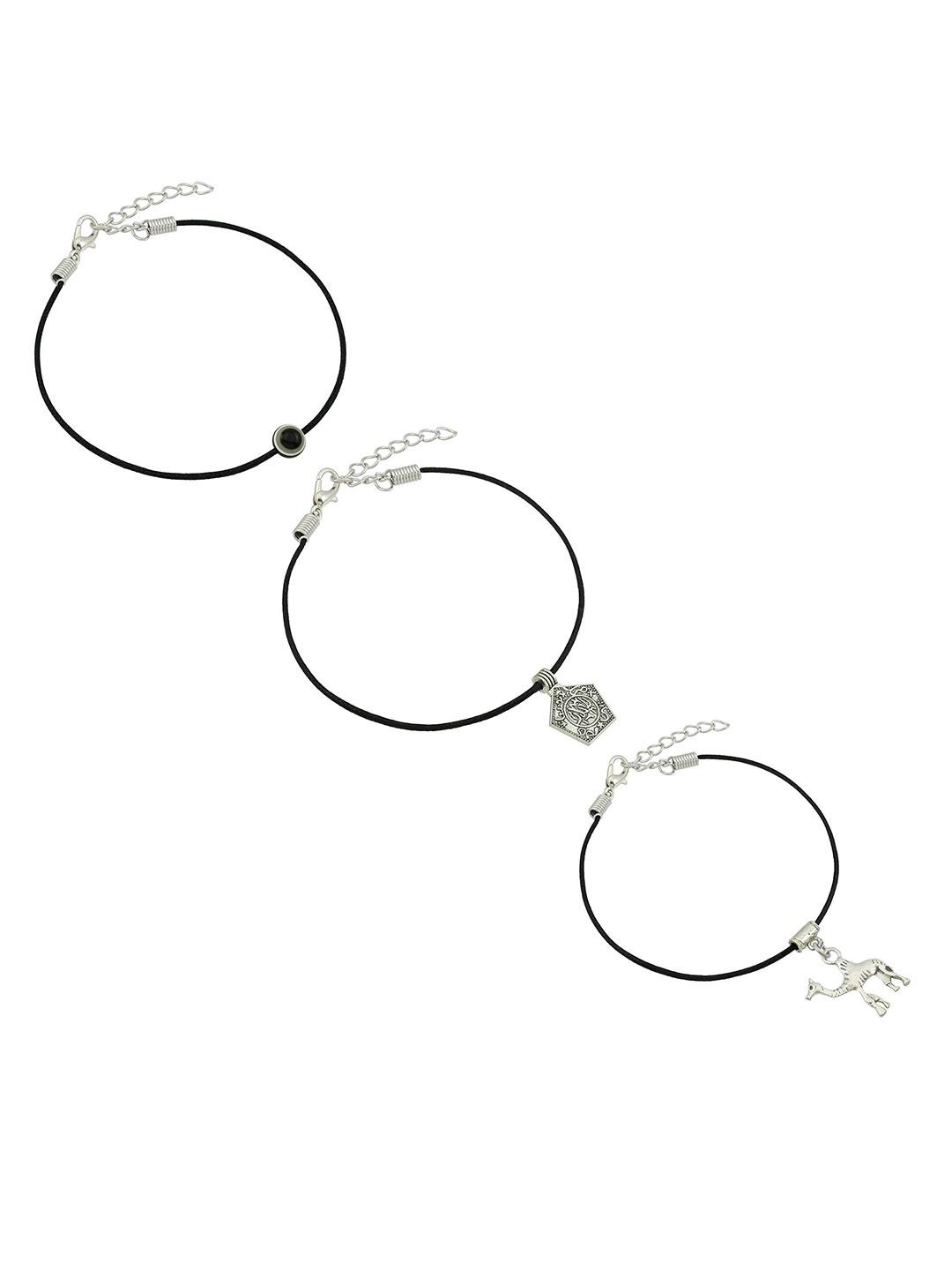 

HIGH TRENDZ Women Set of 3 Anklets, Black