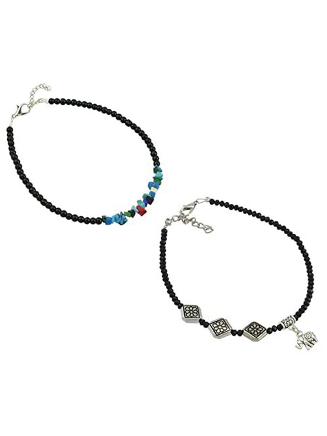 

HIGH TRENDZ Women Set of 2 Anklets, Black