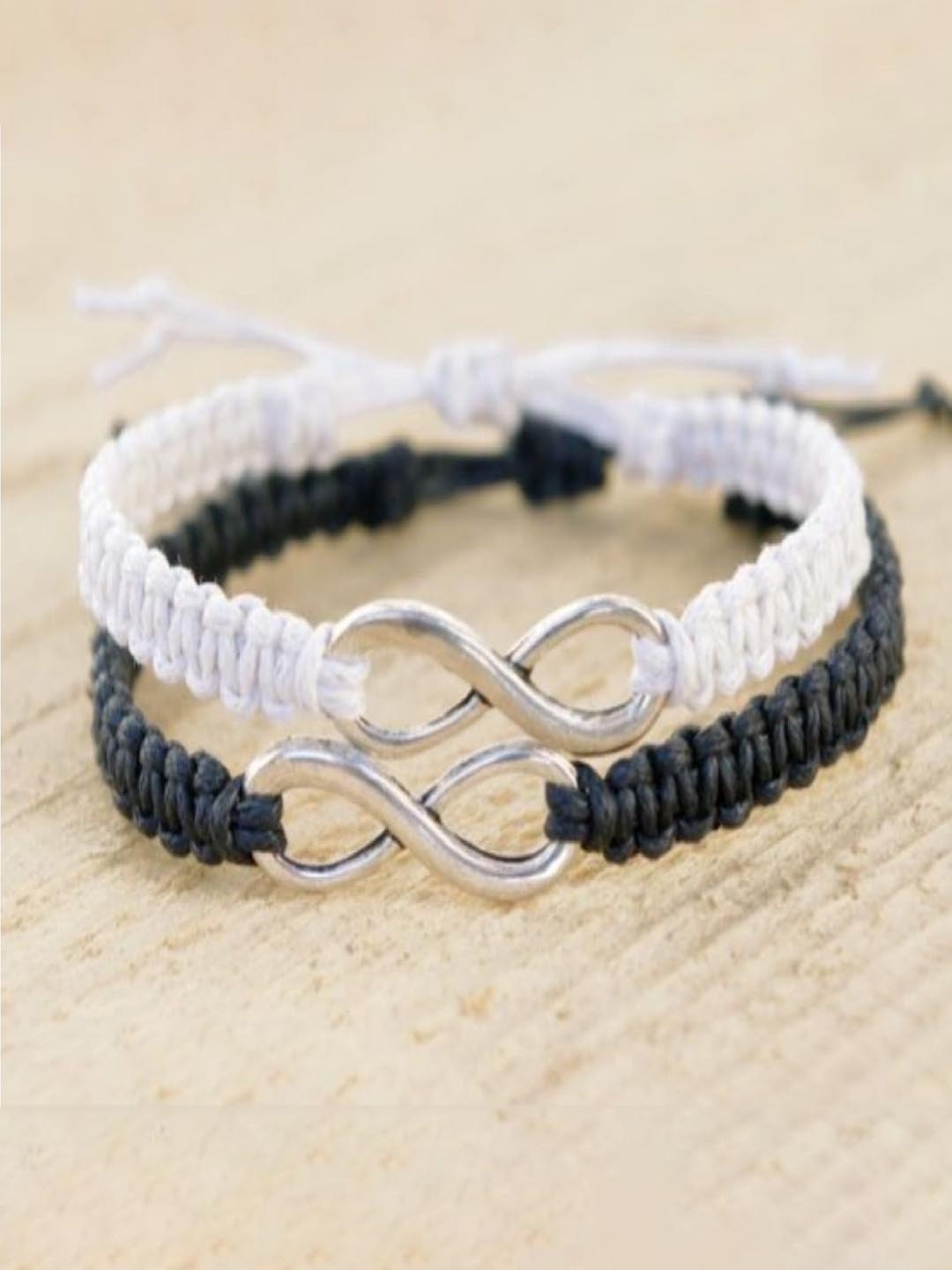 

RUHI COLLECTION Unisex 2 Silver-Plated Charm Bracelet, Black