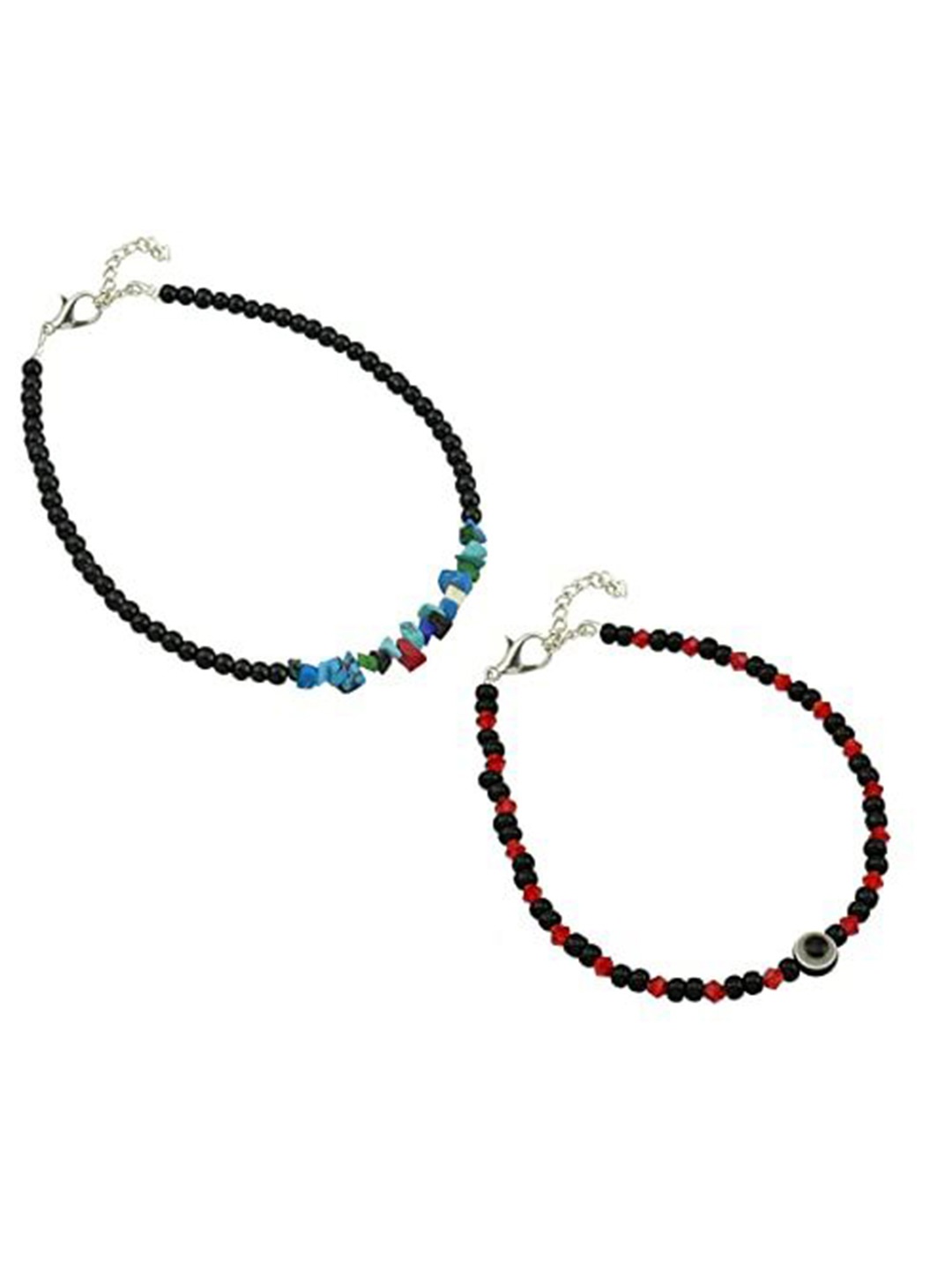 

HIGH TRENDZ Women Set of 2 Anklets, Black