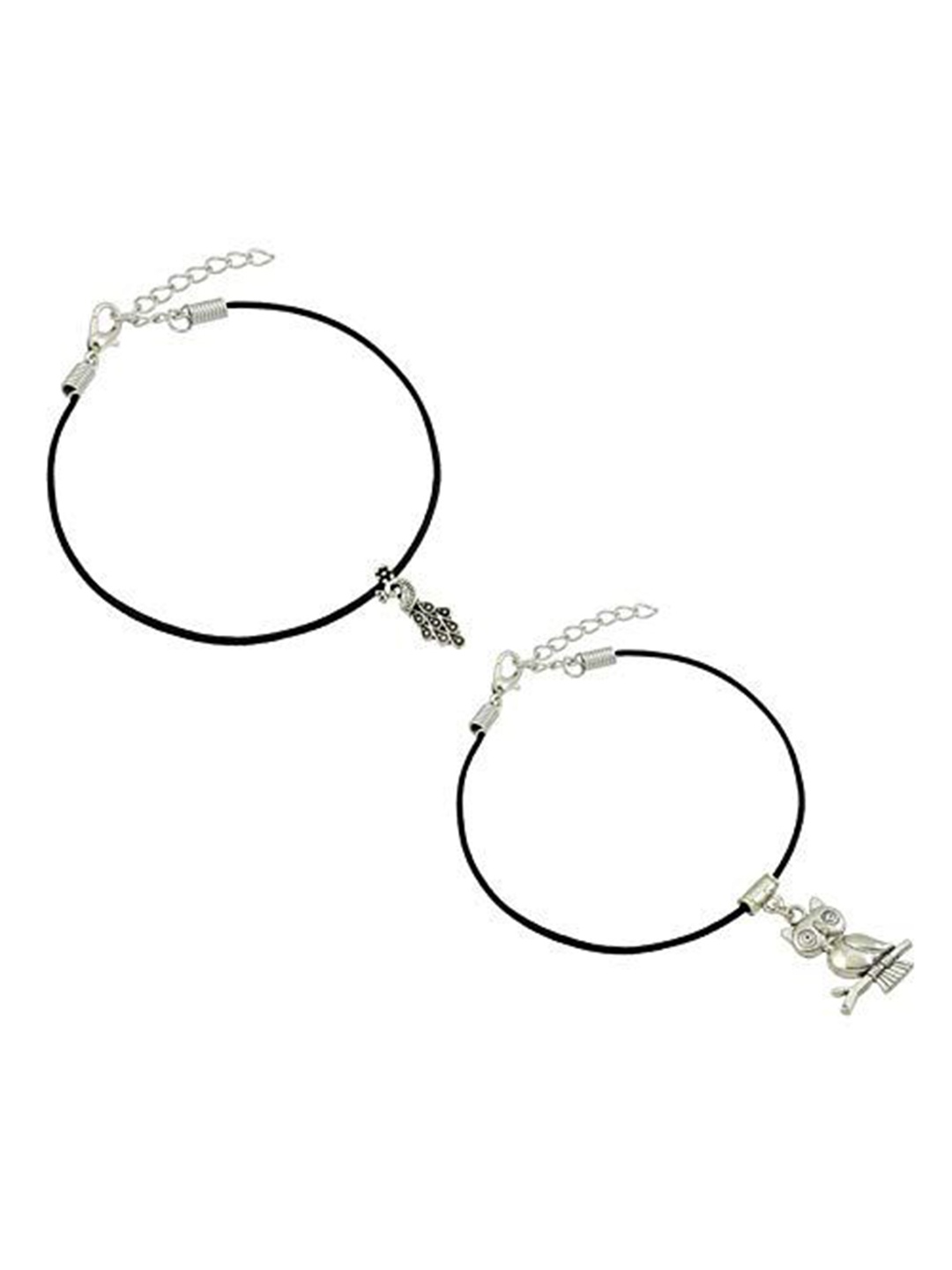 

HIGH TRENDZ Women Set of 2 Anklets, Black