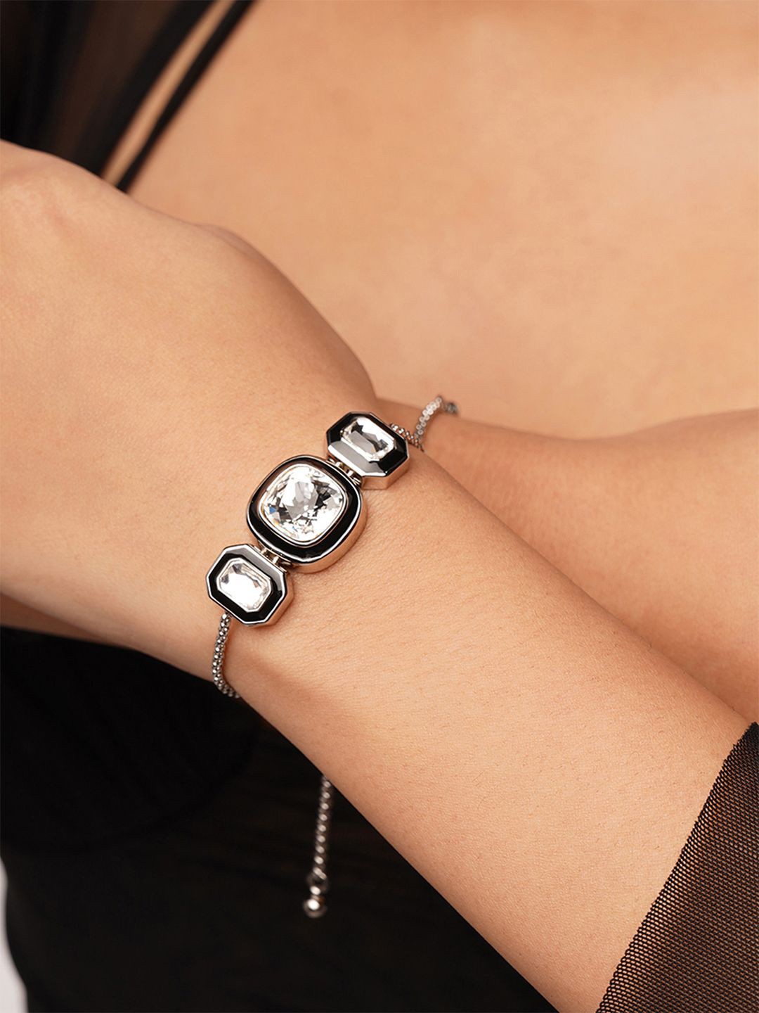 

Isharya Rhodium-Plated Crystals Studded Wraparound Bracelet, Silver