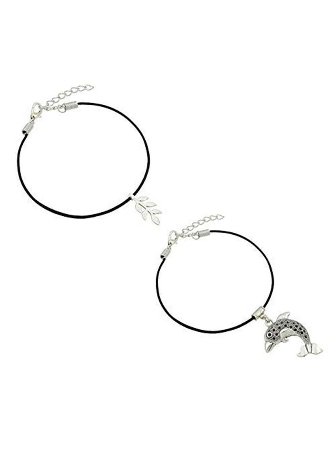 

HIGH TRENDZ Women Set of 2 Anklets, Black