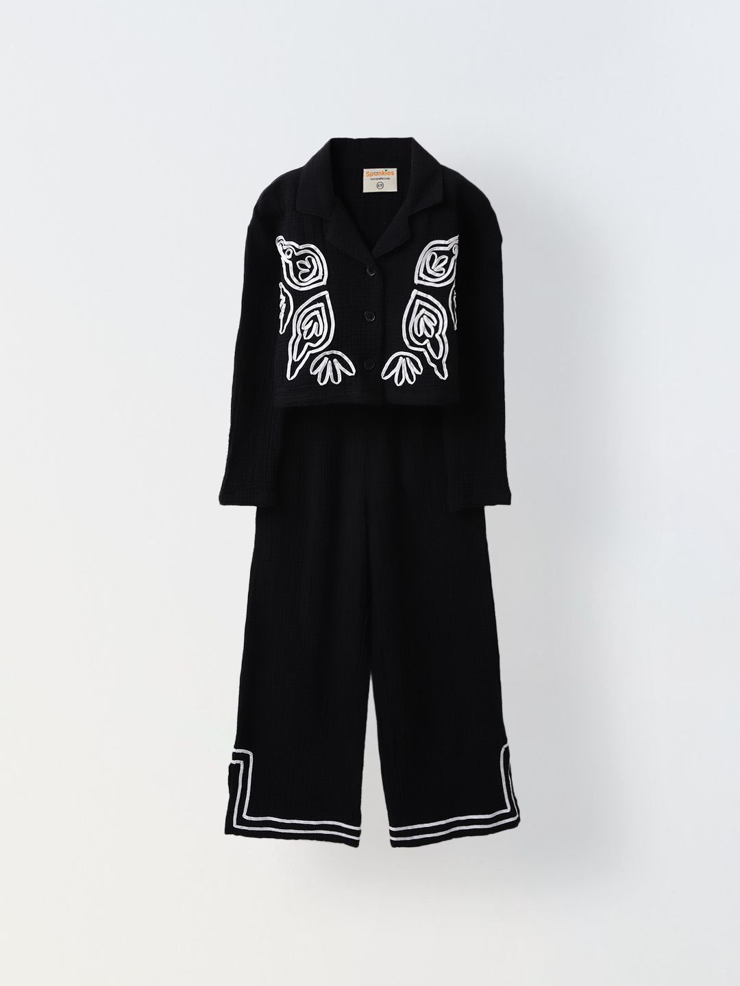 

SPUNKIES Girls Printed Shirt with Trousers, Black