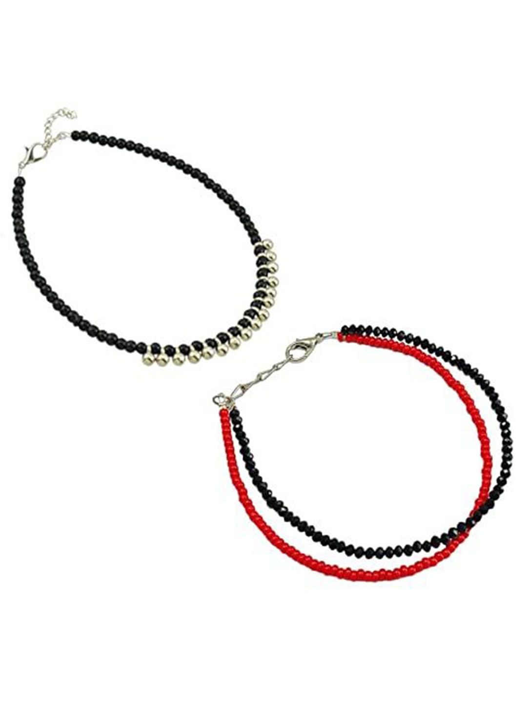 

HIGH TRENDZ Women Set of 2 Anklets, Black