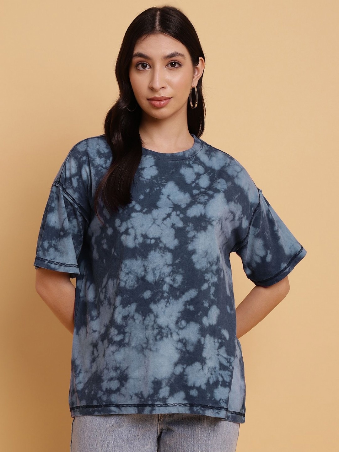 

Sands of India Women Dyed Pockets T-shirt, Blue