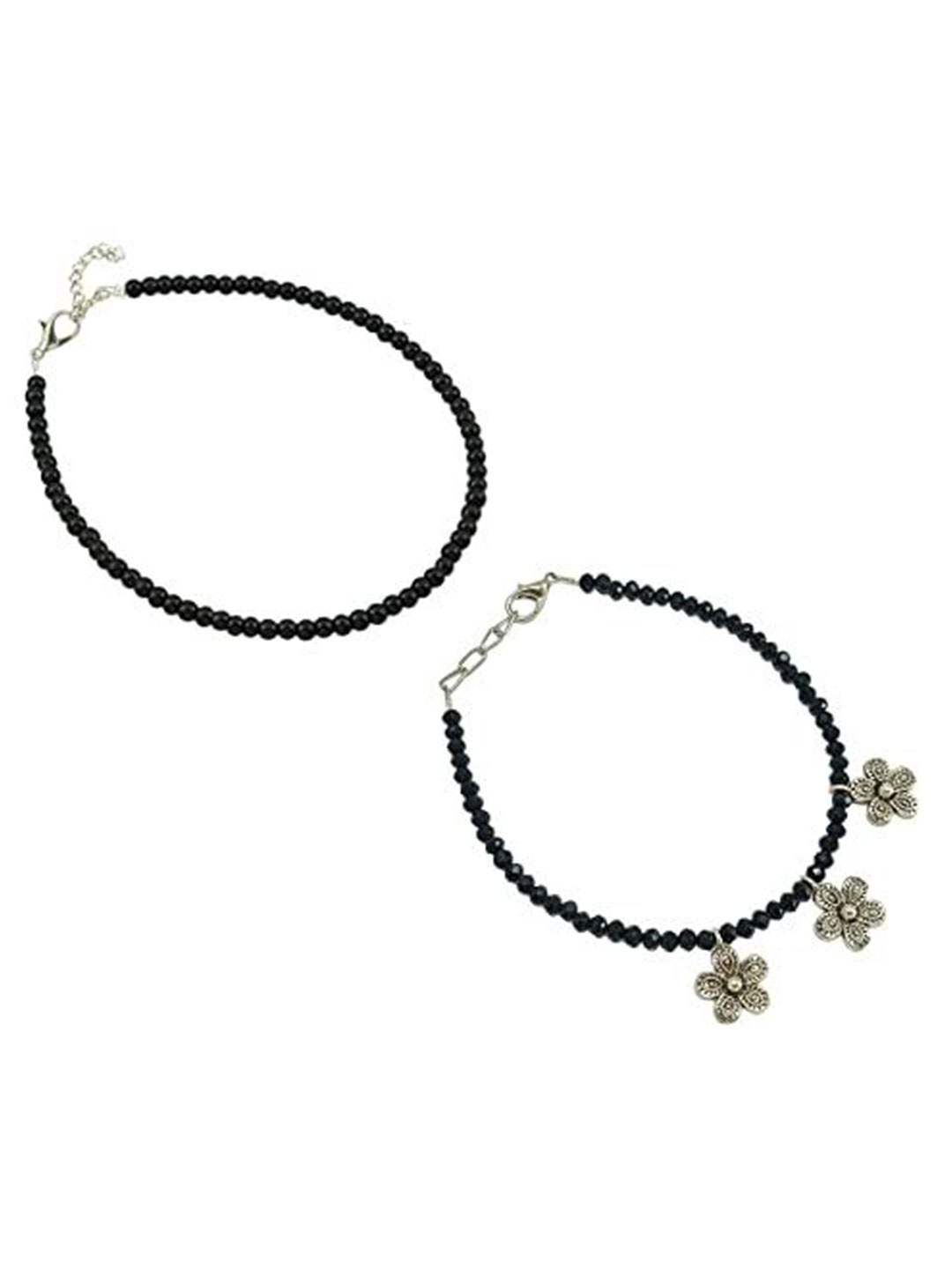 

HIGH TRENDZ Women Set of 2 Anklets, Black