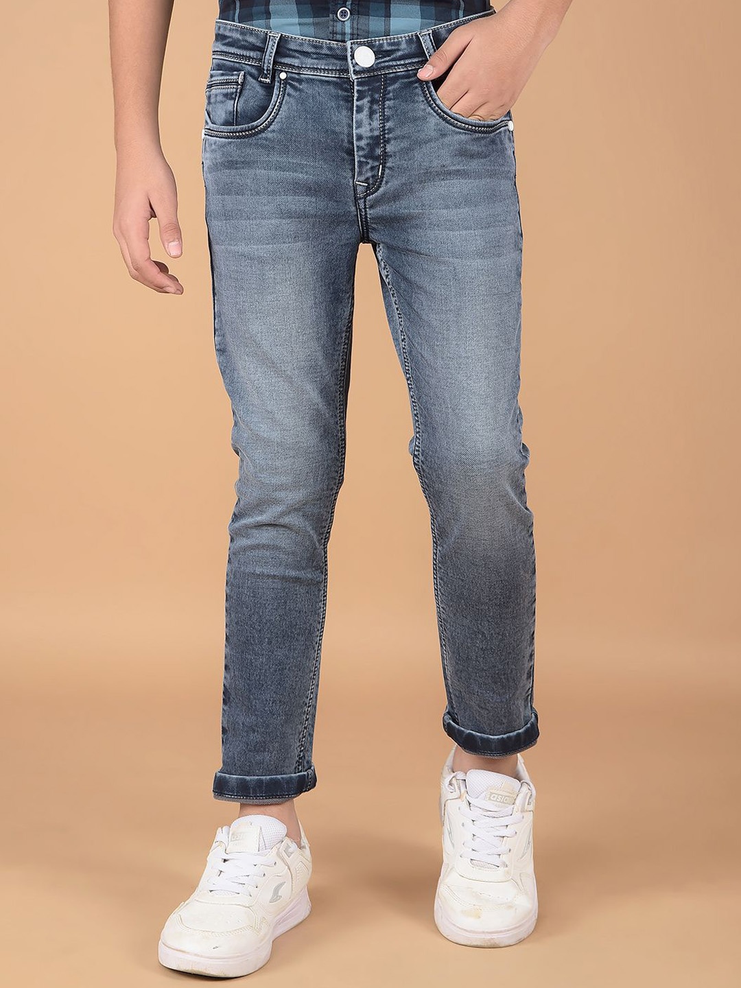 

Crimsoune Club Boys Slim Fit Heavy Fade Stretchable Jeans, Blue