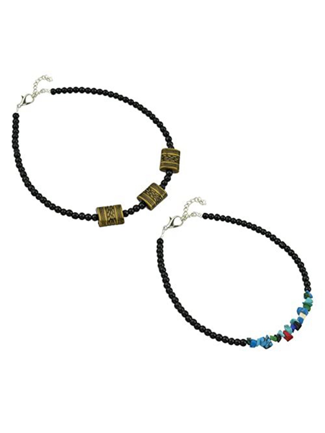 

HIGH TRENDZ Women Set of 2 Anklets, Black