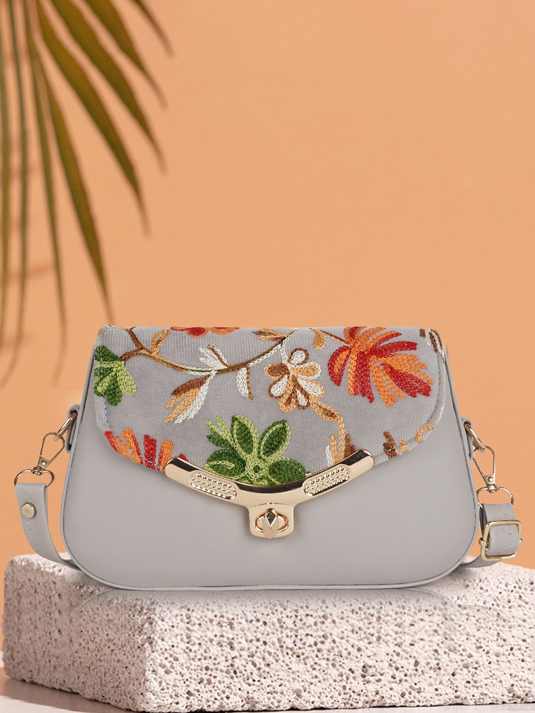 

SPOTIC Women Floral Embroidered Sling Bag, Grey