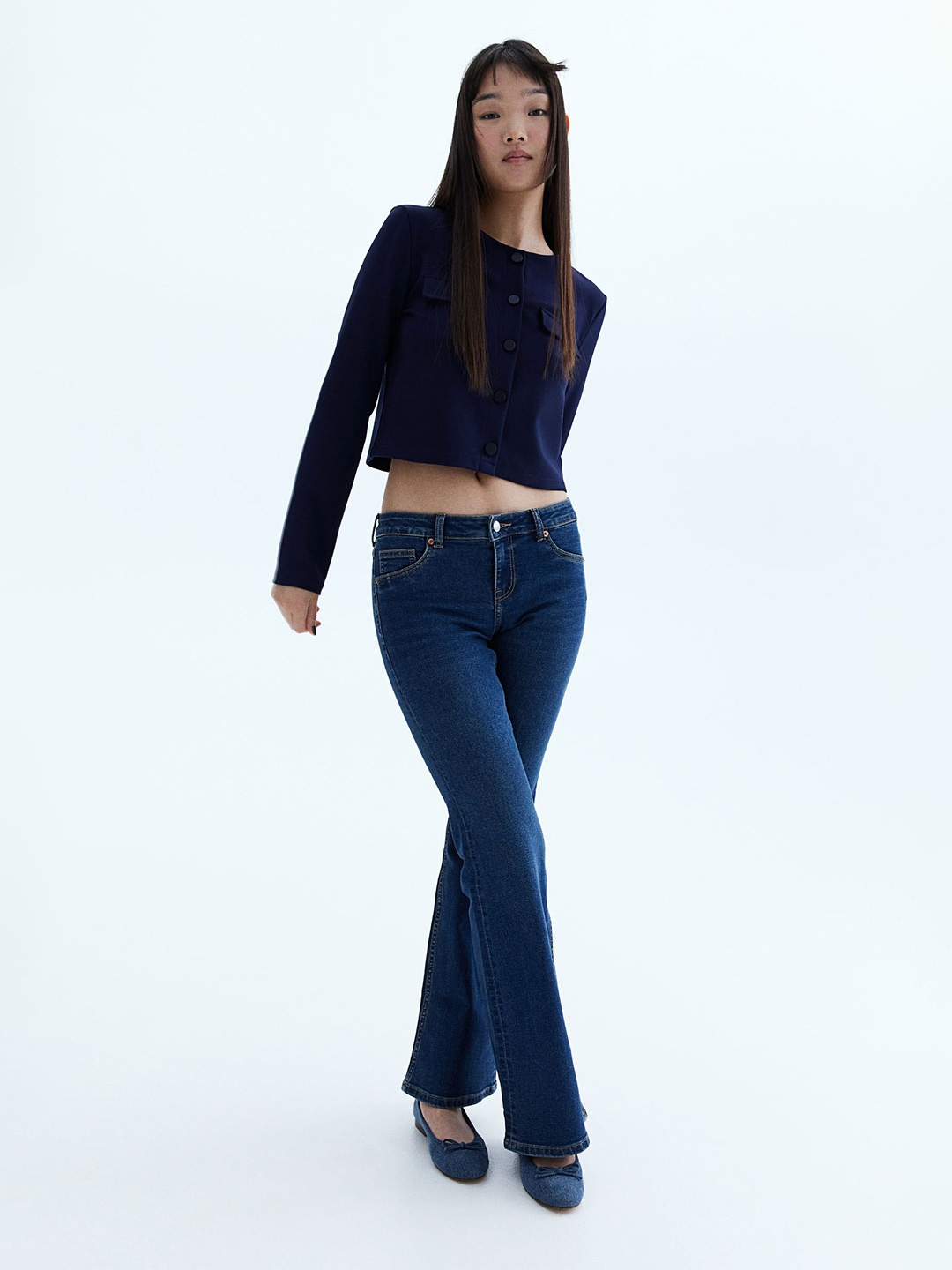 

H&M Pocket-Detail Jersey Cardigan, Blue