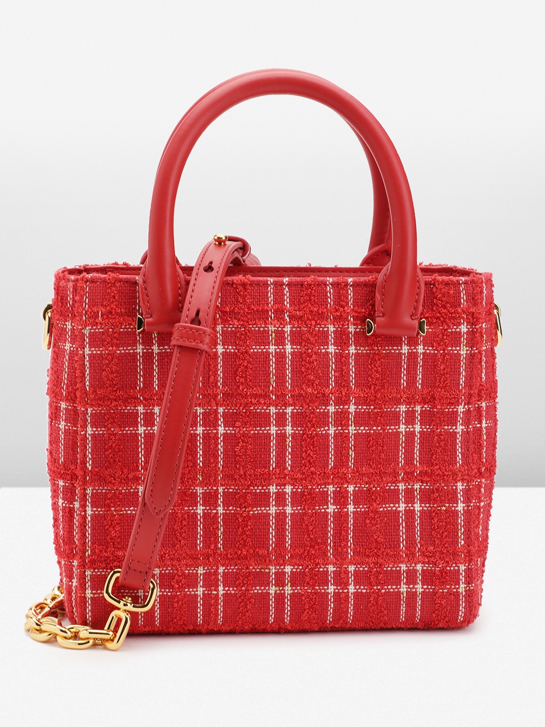 

CHARLES & KEITH Checked Structured Handheld Bag, Red