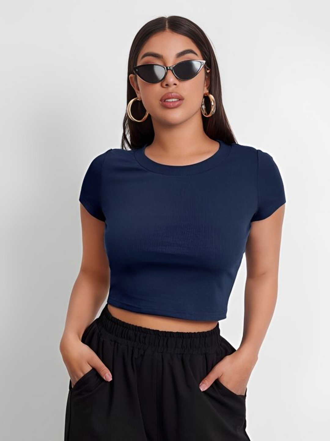 

sollobell Cotton Crop Top, Navy blue