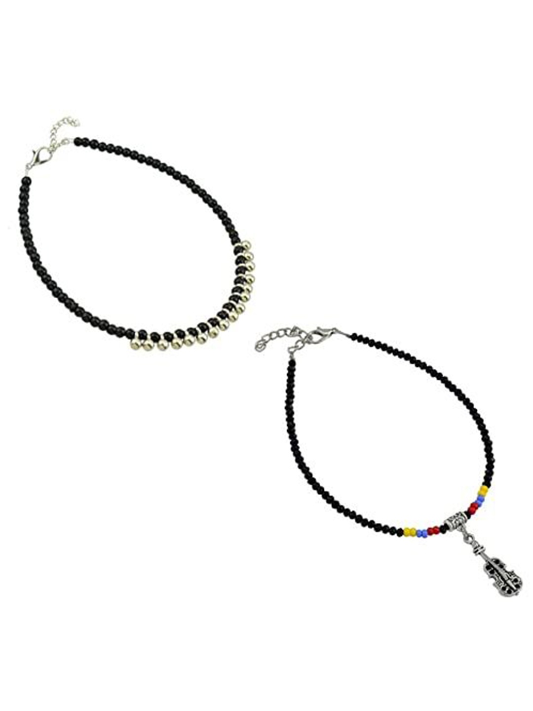 

HIGH TRENDZ Women Set of 2 Anklets, Black